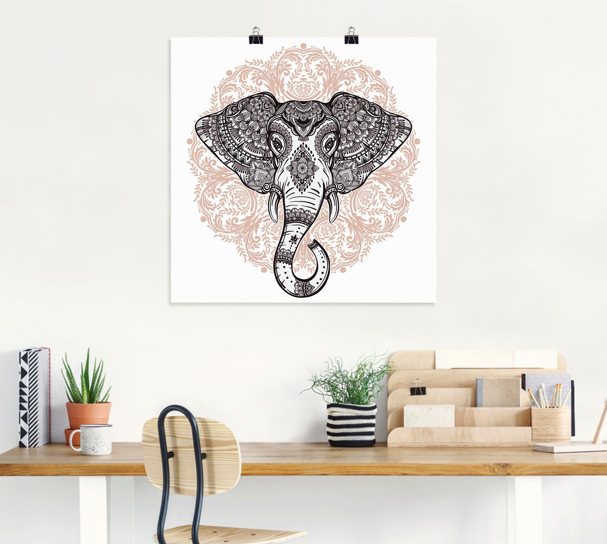 Artland Artprint Vintage mandala olifant als artprint op linnen, poster, muursticker in verschillende maten