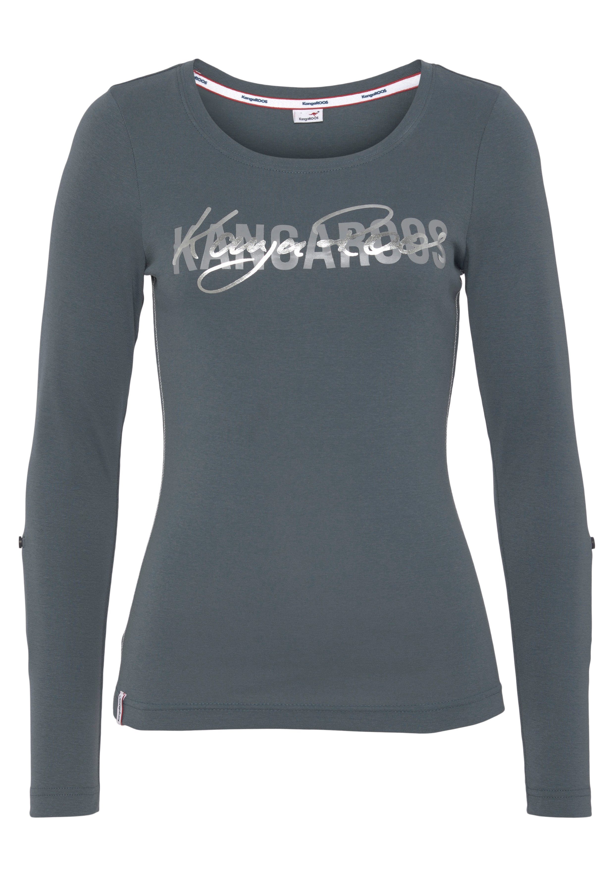KangaROOS Shirt met lange mouwen oprolbare mouwen, figuurvolgende snit, ronde hals