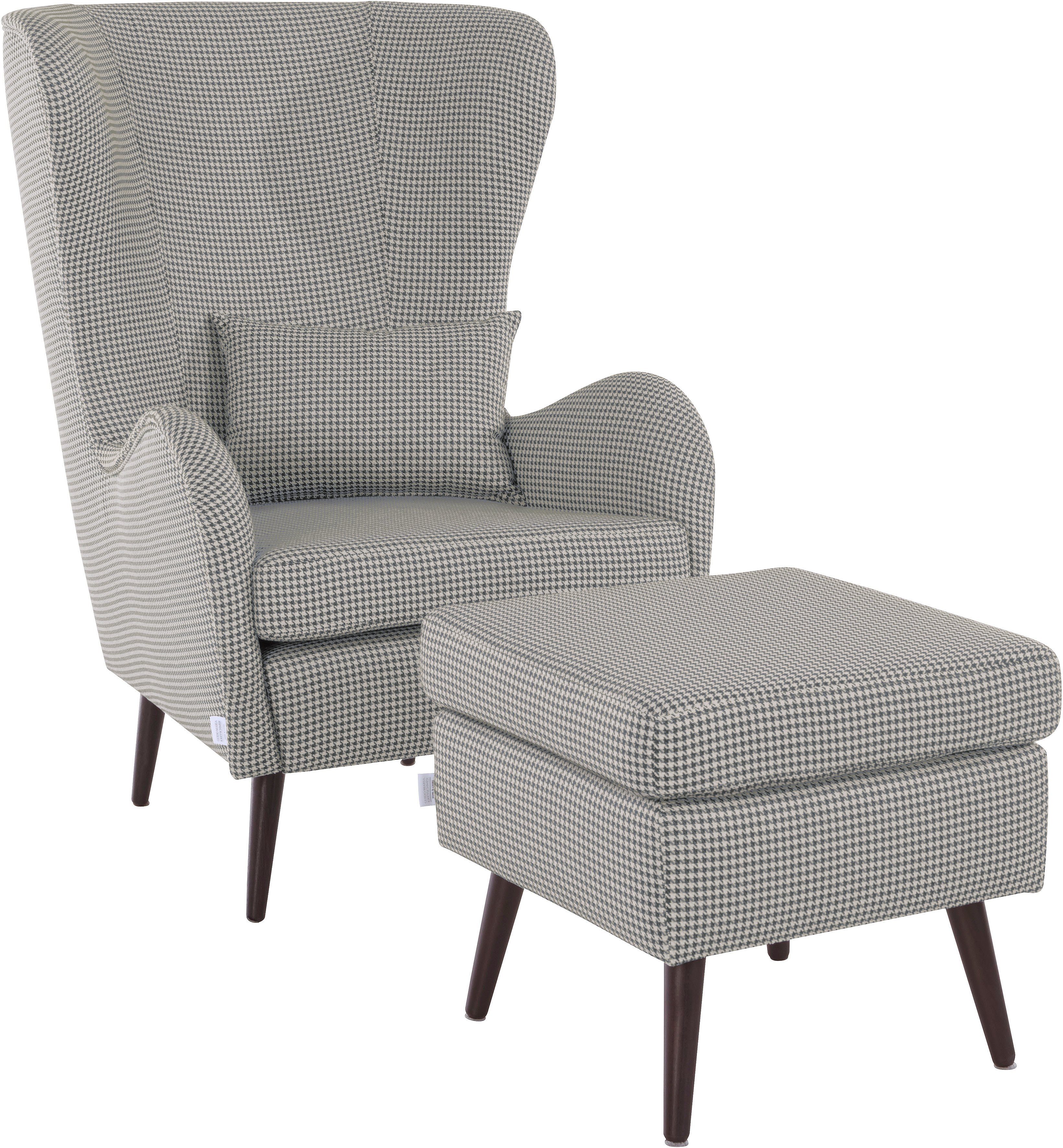 Home affaire Fauteuil Sallito, TV-stoel, oorfauteuil met Hocker, in veel stofkwaliteiten, ook in fluweelcord