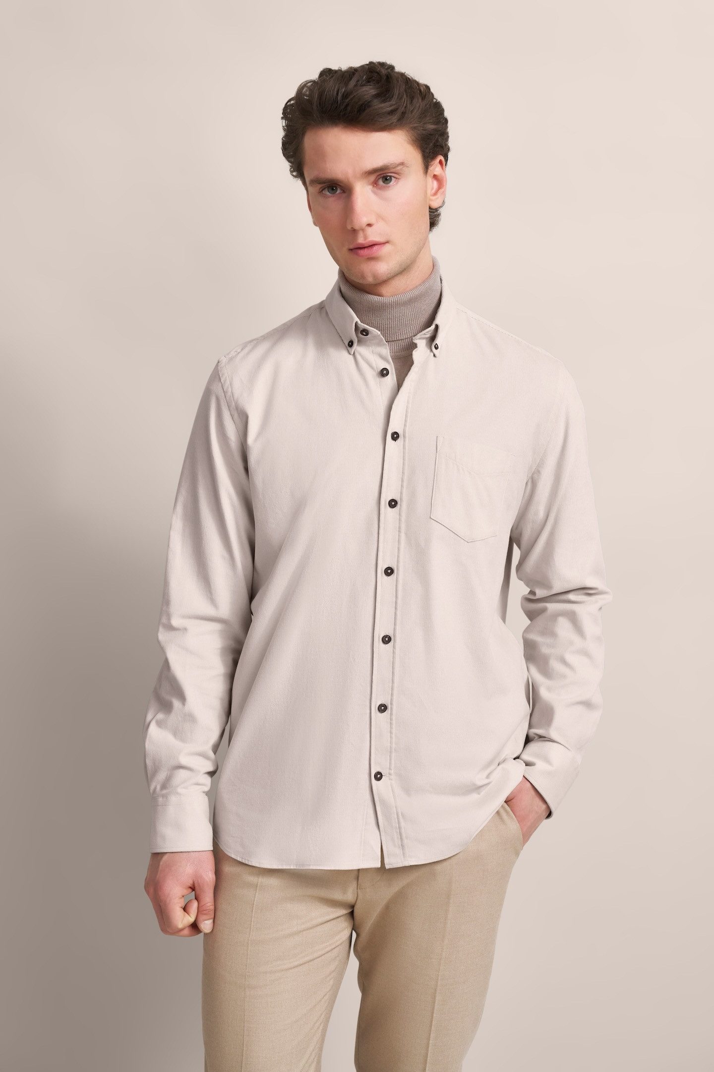 Bugatti Overhemd met lange mouwen van moderne fijne cord heren overhemden maat 3XL bruin