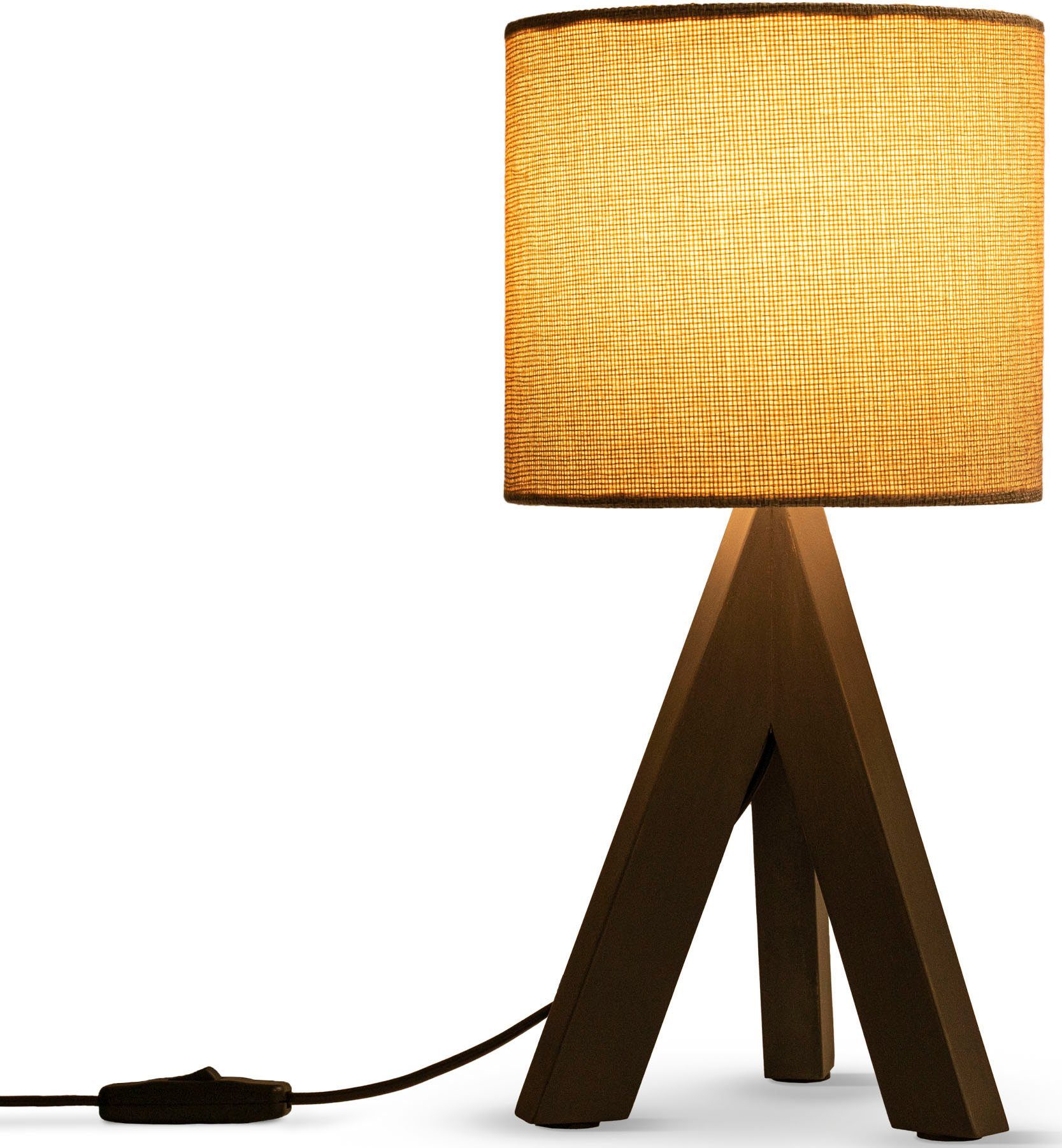 Paco Home Tafellamp BAJO CANVAS UNI COLOR Driepotig massief hout, textielscherm uni linnen, Ø 17 cm, H. 35 cm