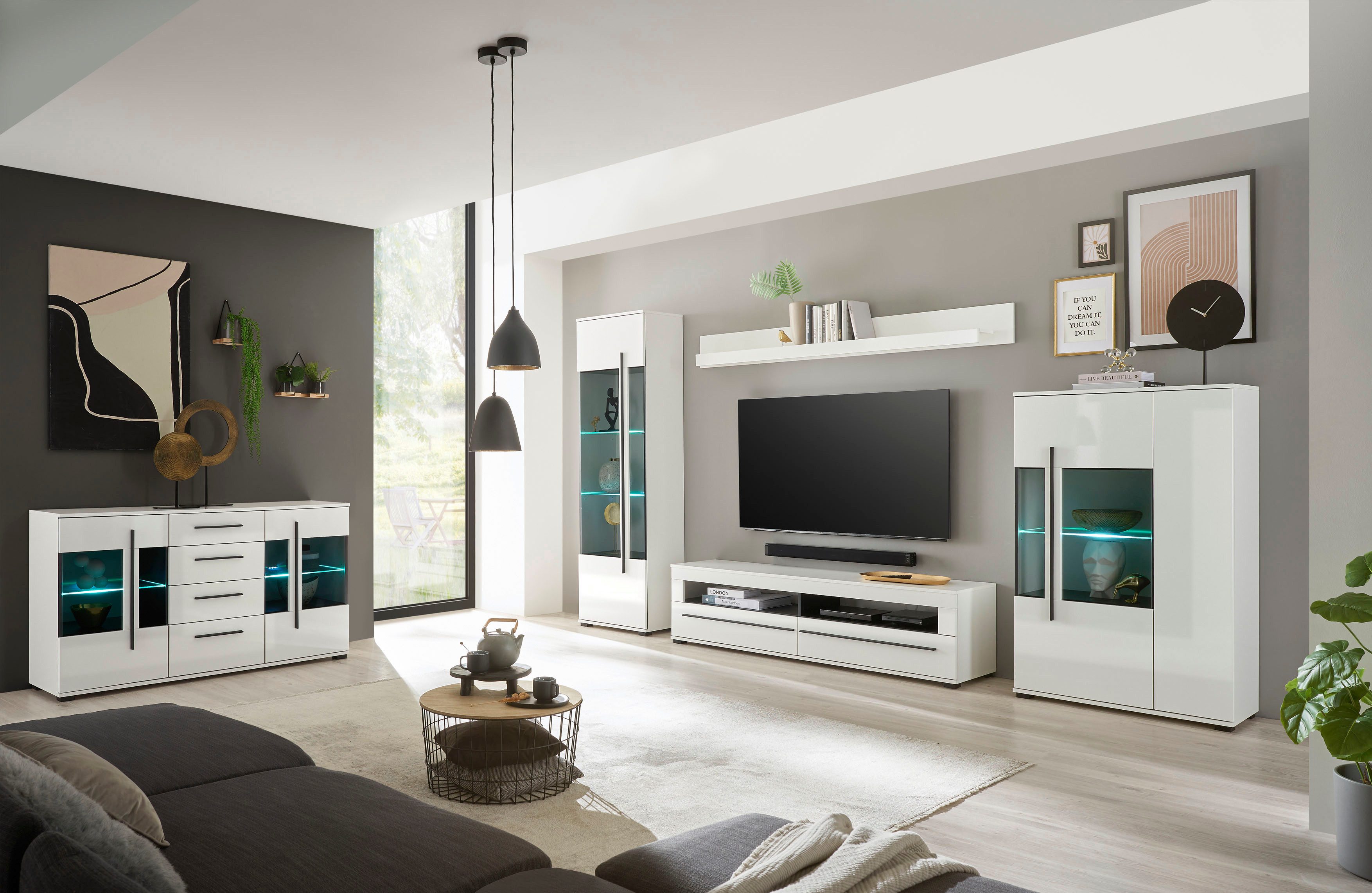 INOSIGN Dressoir Cantara, moderne kast, commode in Eiken Evoke of wit zwarte stanggreep, voldoende opbergruimte, veelzijdig inzetbaar