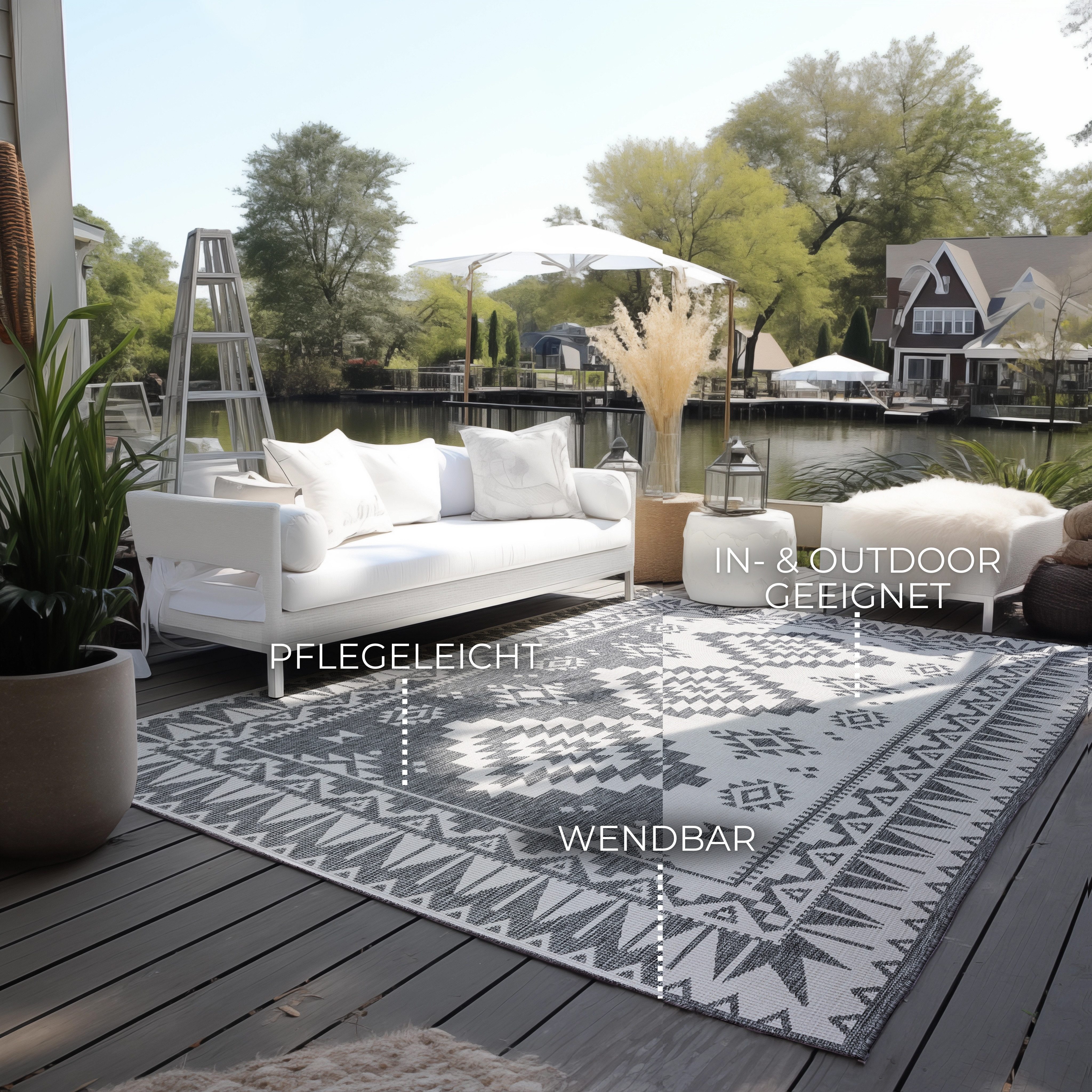 ELLE DECORATION Vloerkleed Dynamic, omkeerbaar tapijt Vlakweefsel, binnen- en buiten, modern, omkeerbaar, balkon, woonkamer, buiten