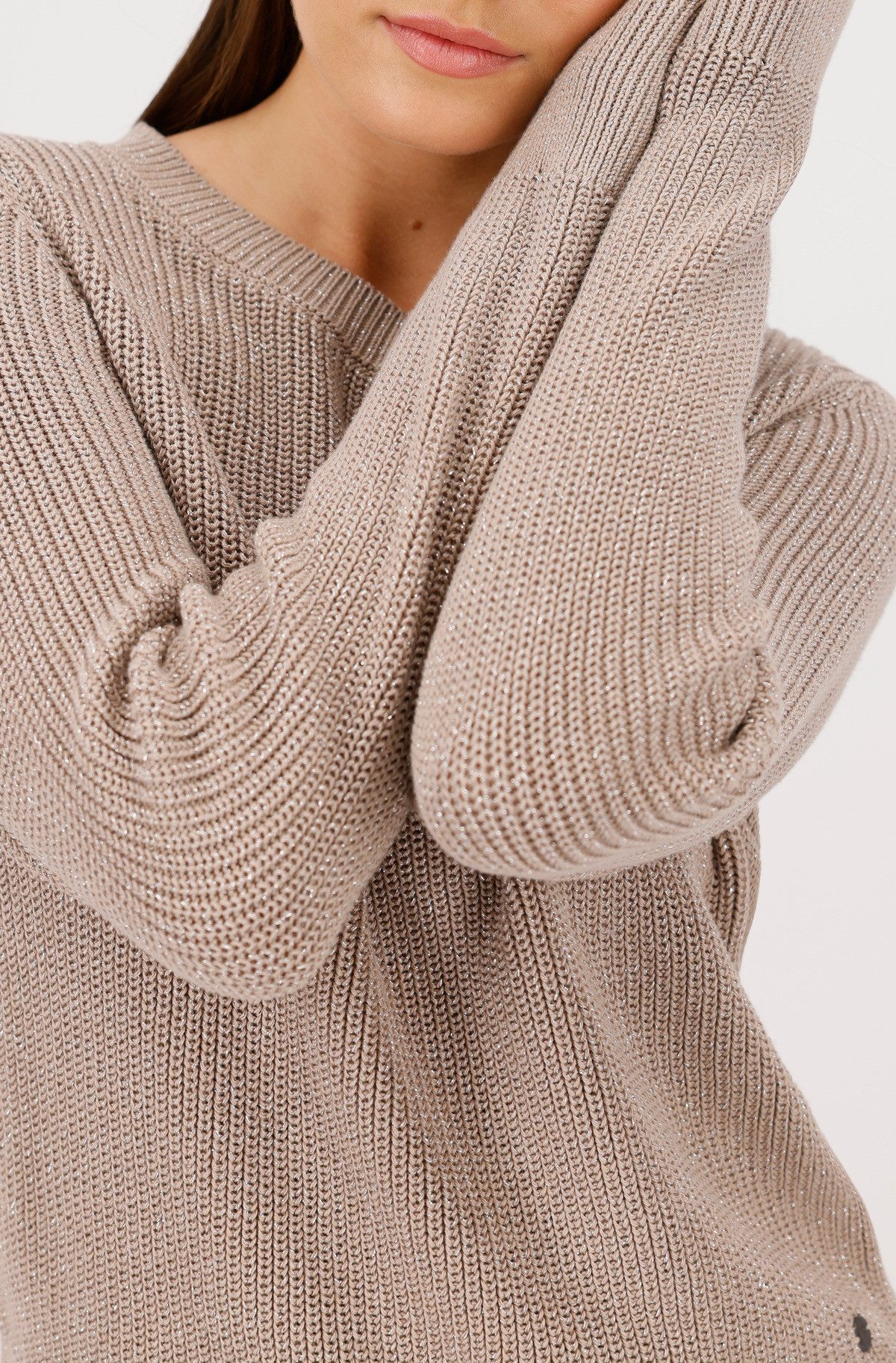 Monari Gebreide Trui Basic Lurex Met een ronde hals