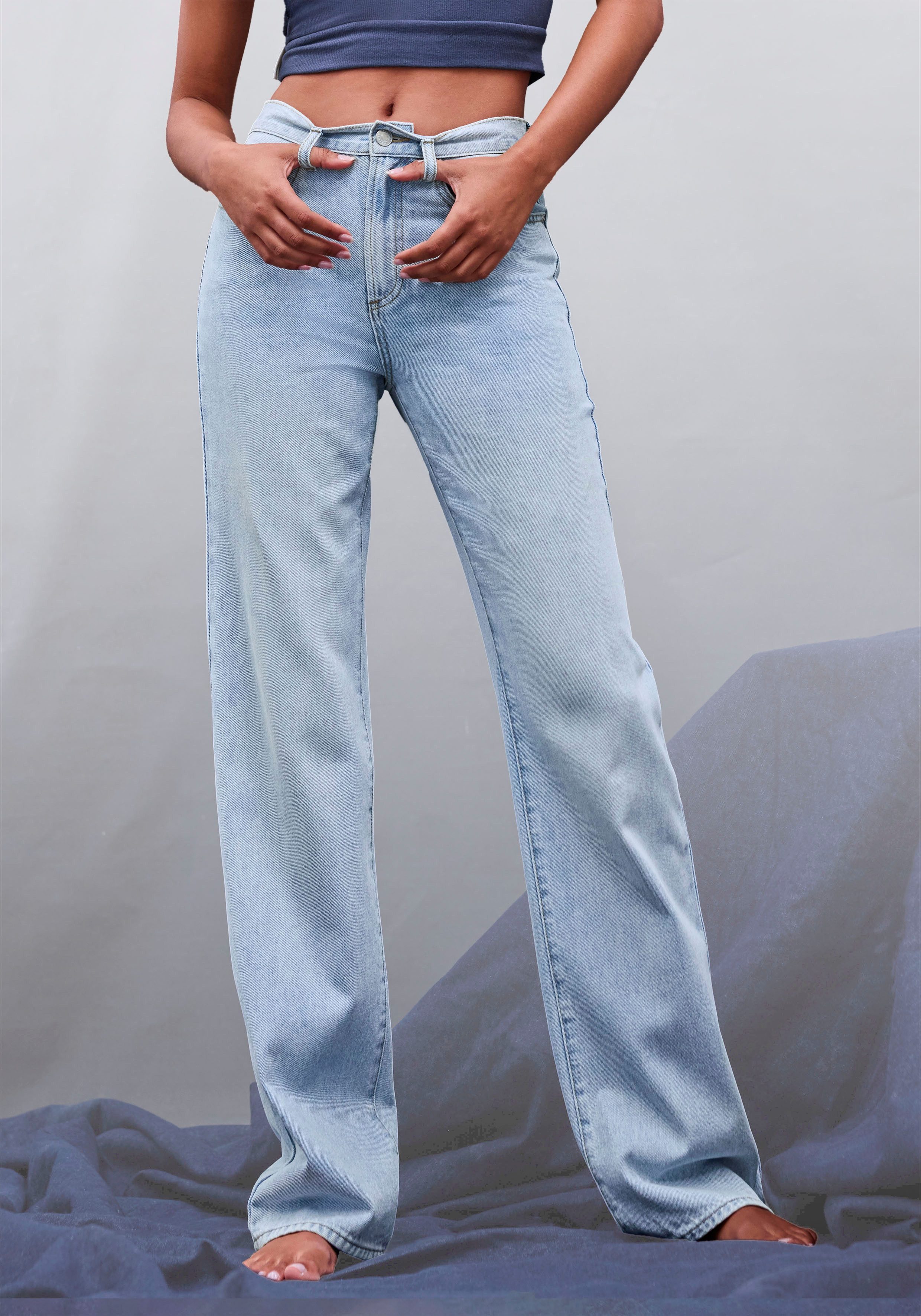 Lascana Wijde jeans met hoge taille en 5-pocketstijl, wide-leg jeans