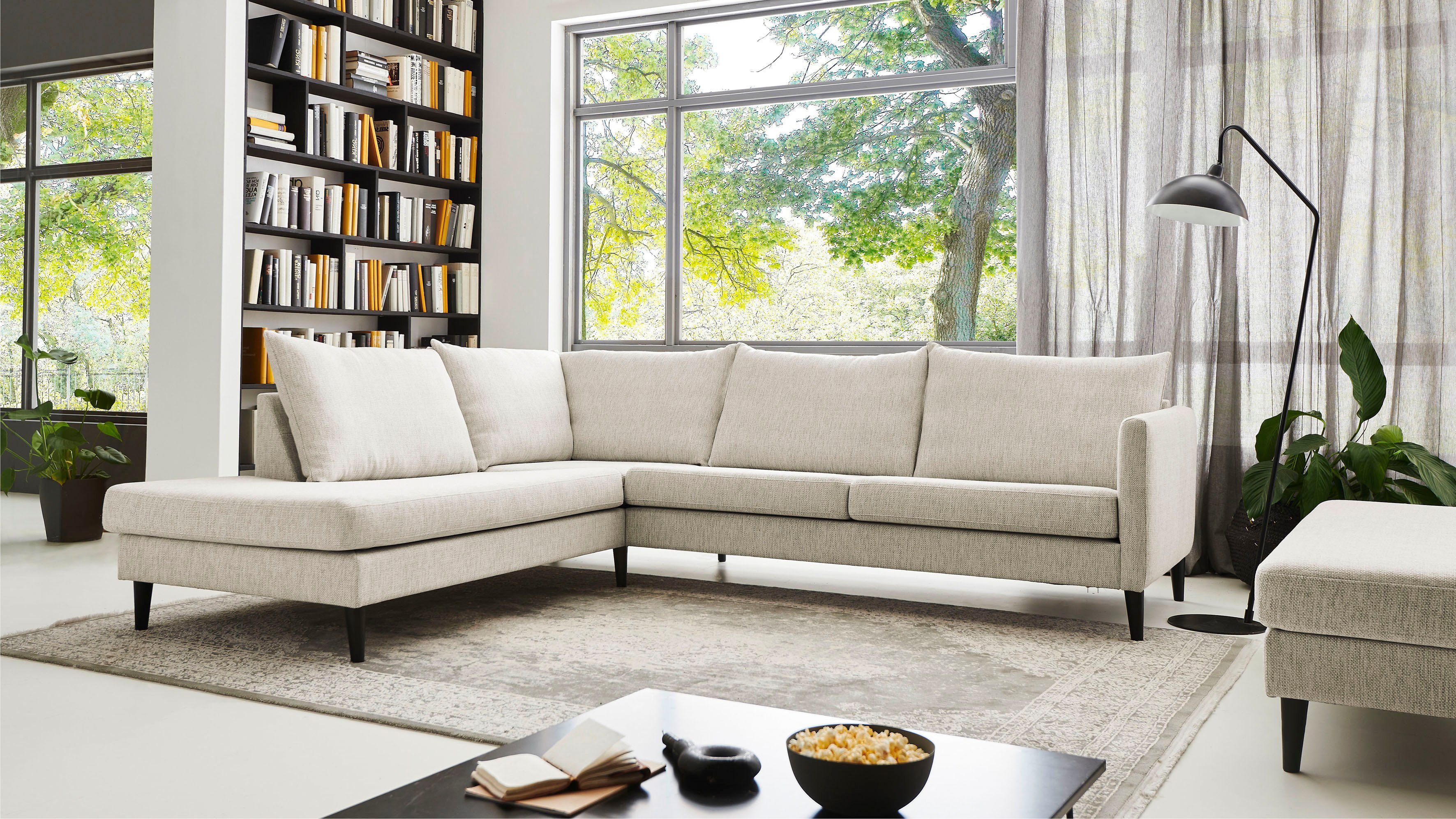 ATLANTIC home collection Hoekbank Rekvik L-vorm met golfvering, met massief houten poten