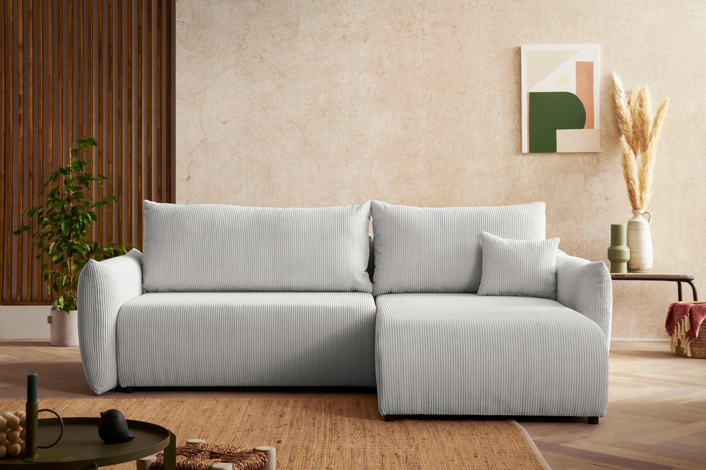 INOSIGN Hoekbank MAVAS bedbank met bedkist, L-model, ca. 257/127 cm (ligoppervlak 212/145 cm), ribfluweel, chenille, structuur