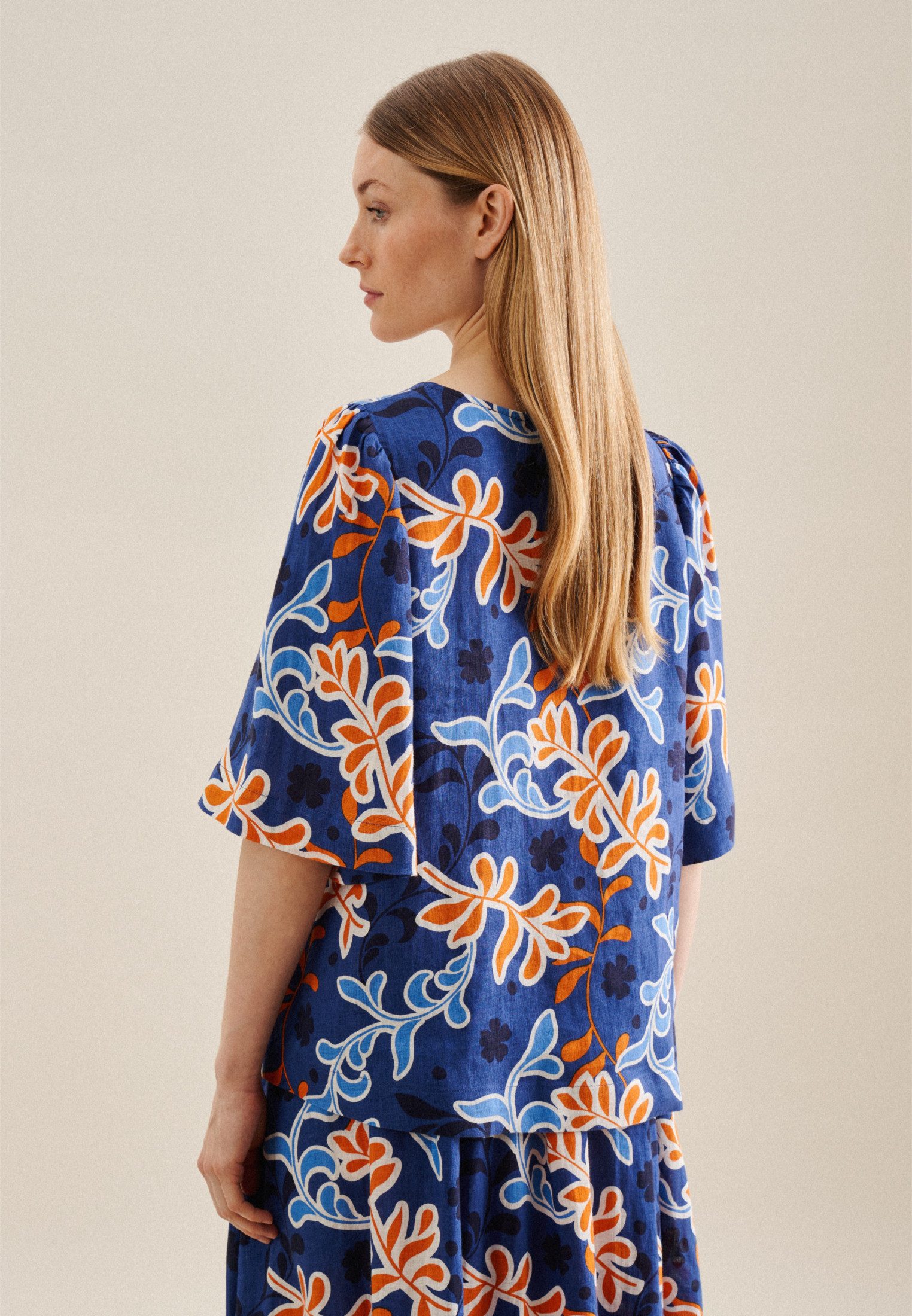seidensticker Shirtblouse Zwarte roos Korte mouwen ronde hals print