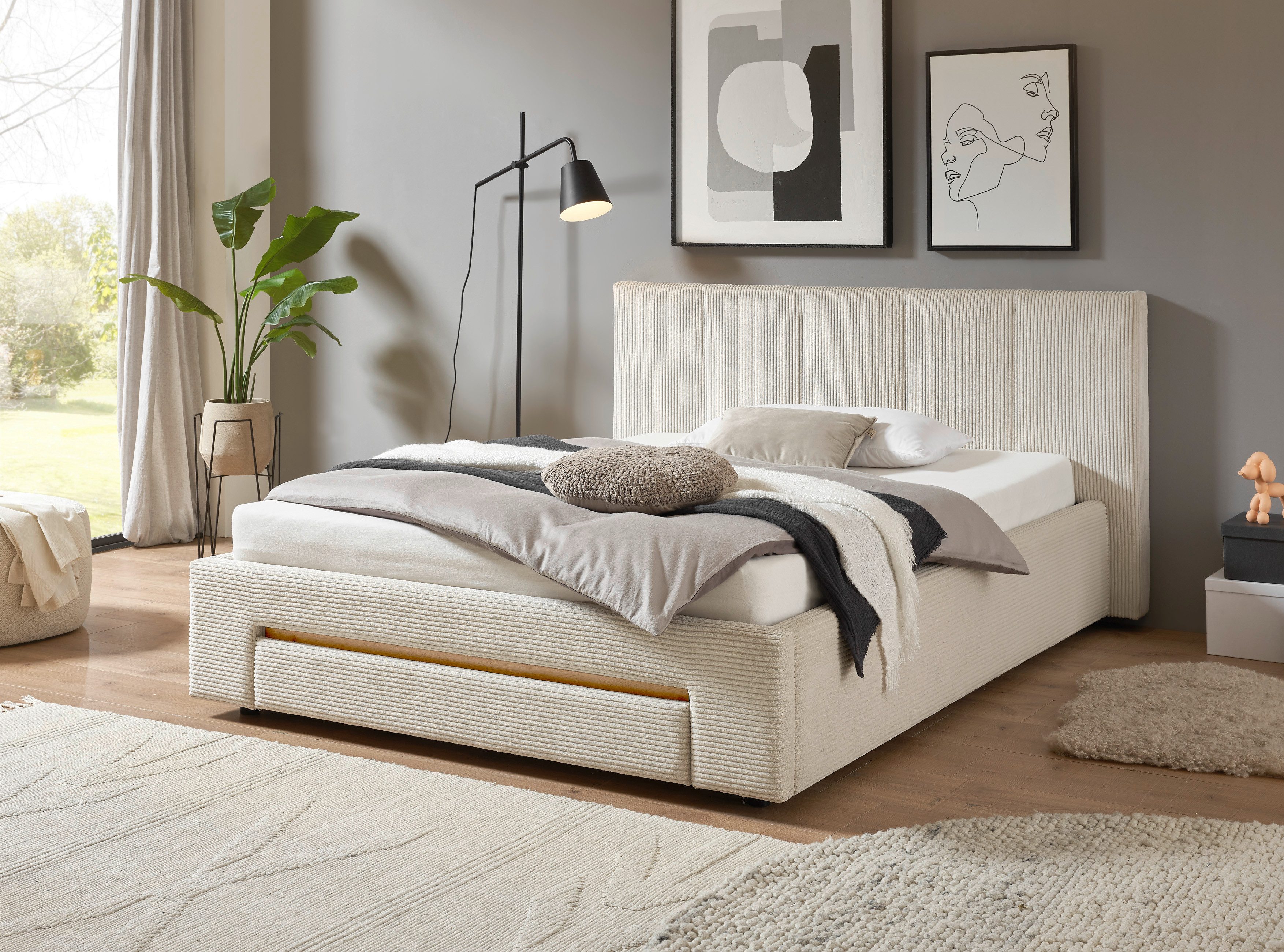 INOSIGN Gestoffeerd bed CiTY/GiRON, bedframe met bedlade, gestoffeerd opbergbed met hondenbed of opberglade, bekleding van corduroy of linnenlook