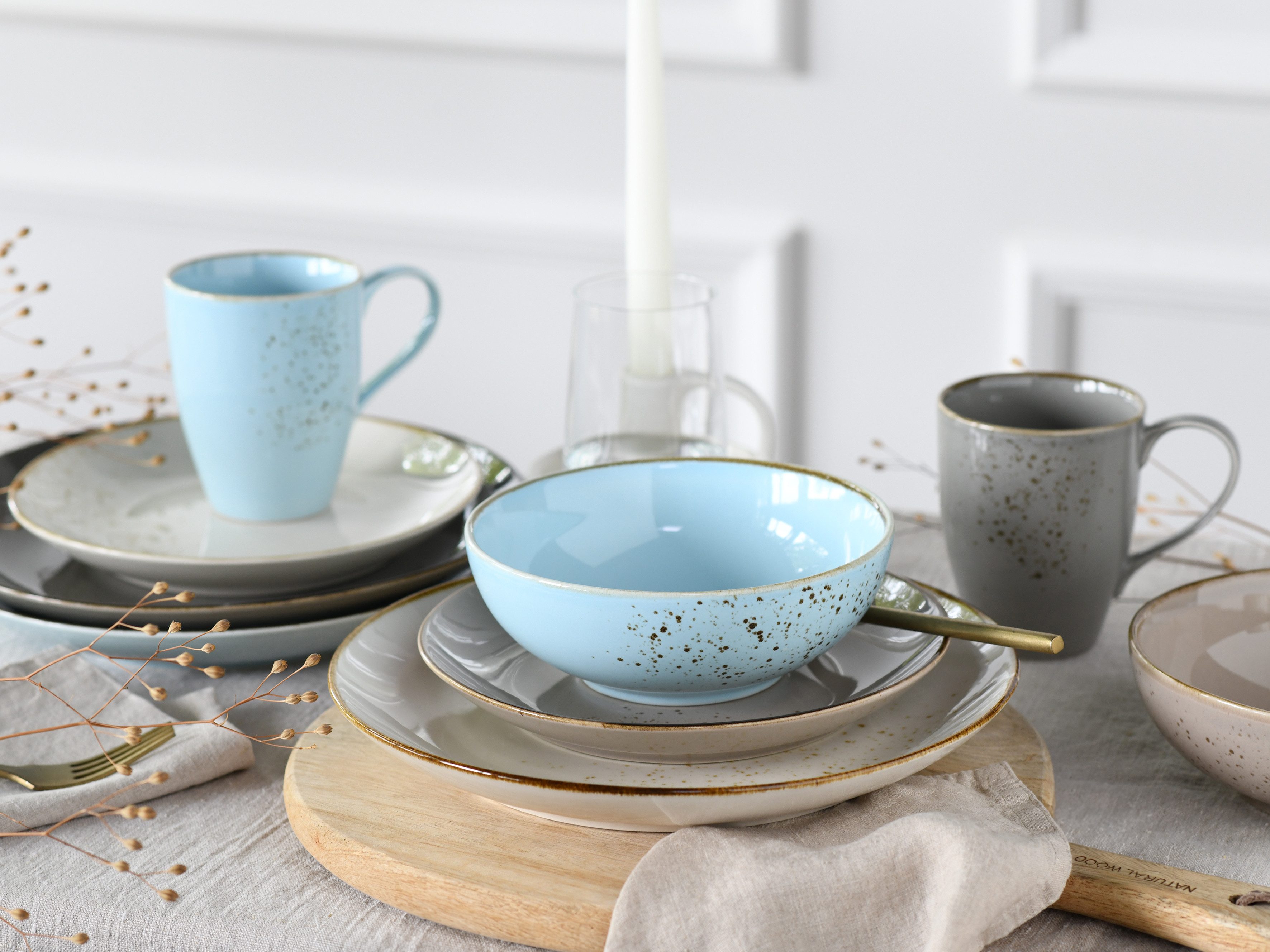 CreaTable Combi-servies Servies-set NATURE COLLECTION Scandic Servies, ecru en gespikkeld, 16 delen, voor 4 personen (set, 16-delig)