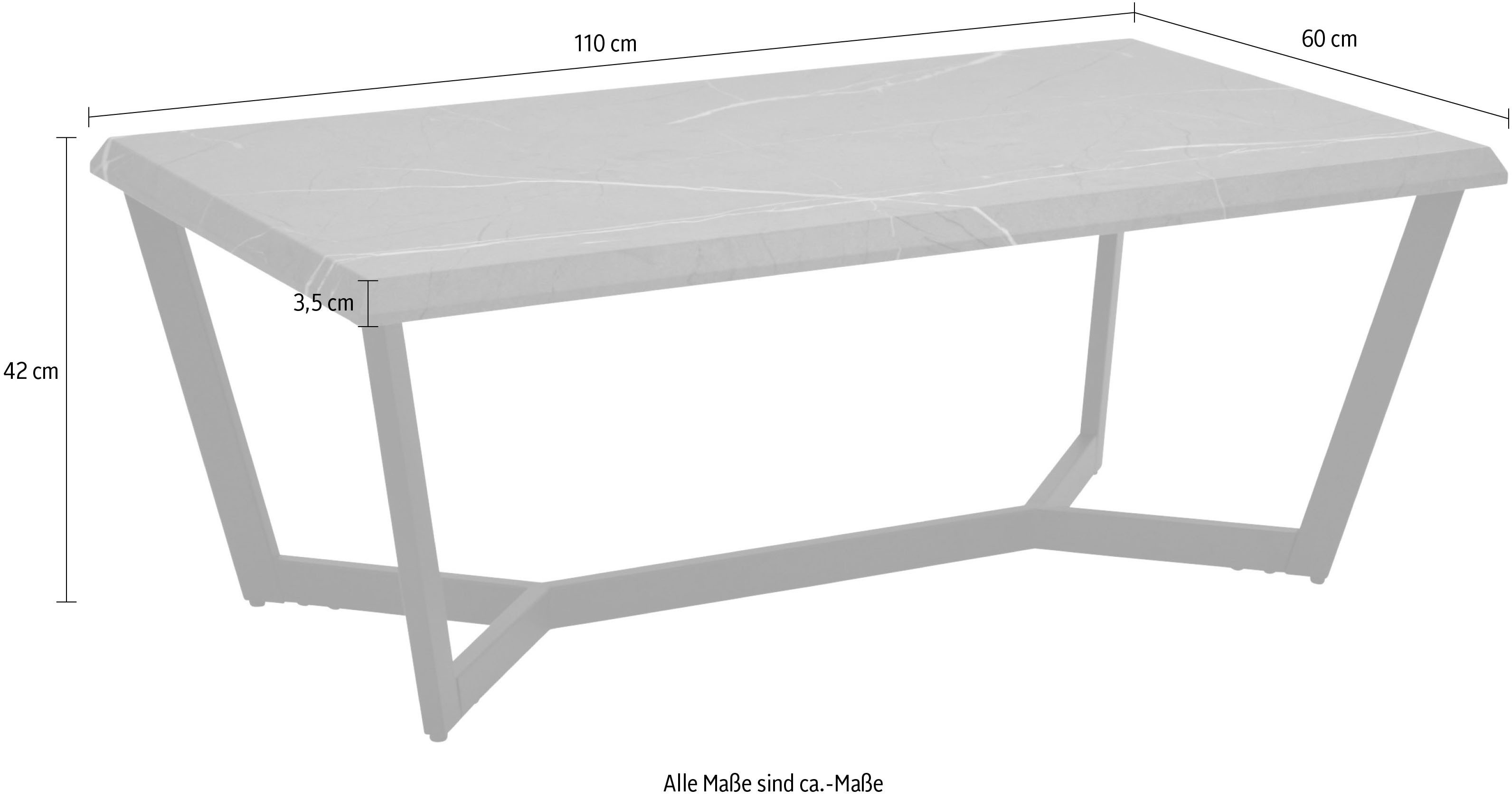 HELA Salontafel Roland Salontafel, tafelblad 35 mm dik, marmerlook, vlakke buis onderstel
