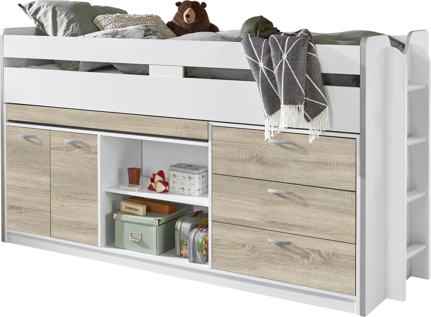 Relita Hoogslaper Ponny Ligoppervlak 90 x 200 cm, met valbeveiliging en opbergruimte, diverse kleuren
