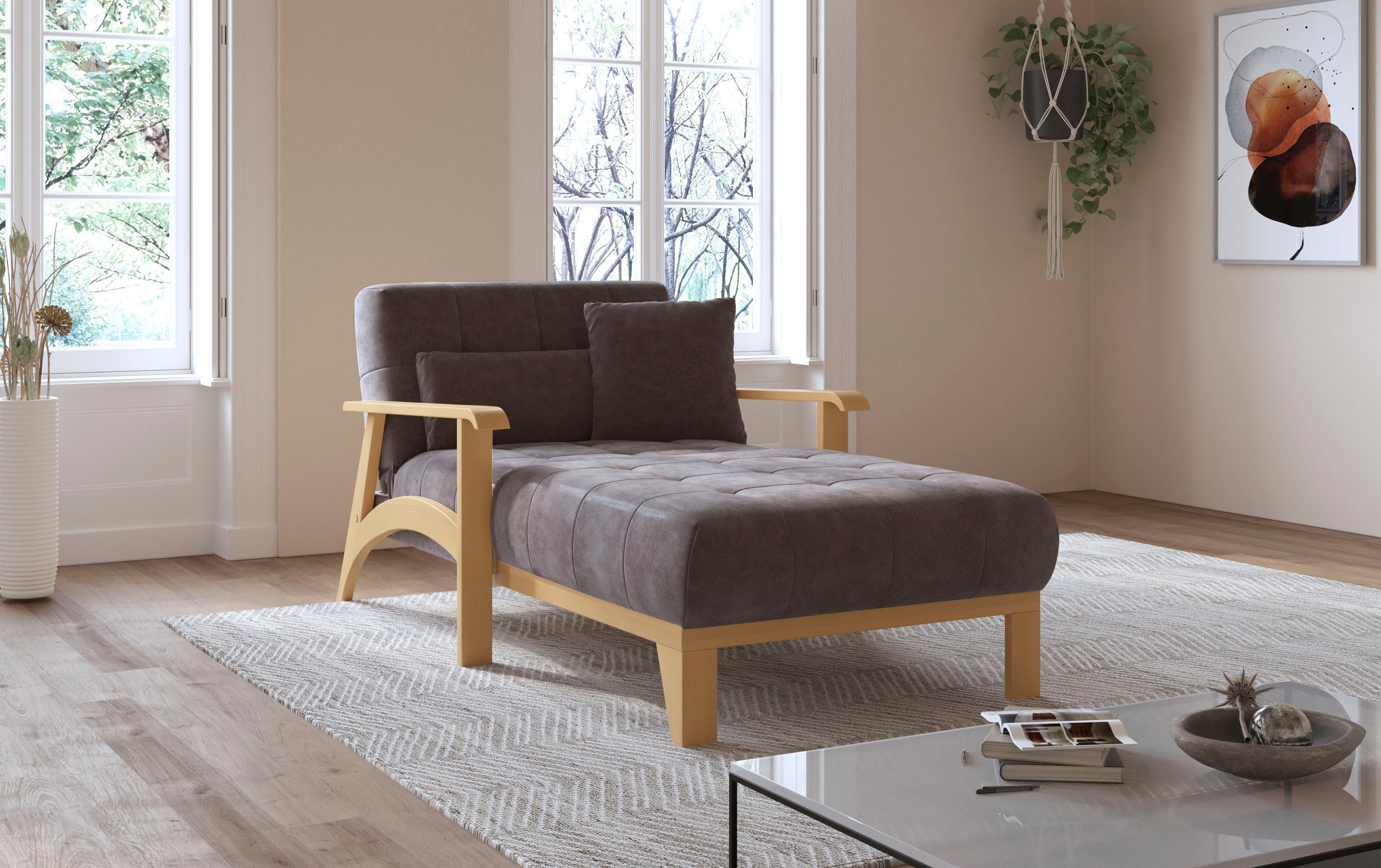 sit&more Récamier Billund Armleuningen van eikenkleurig beukenhout, verschillende bekledingen en kleuren