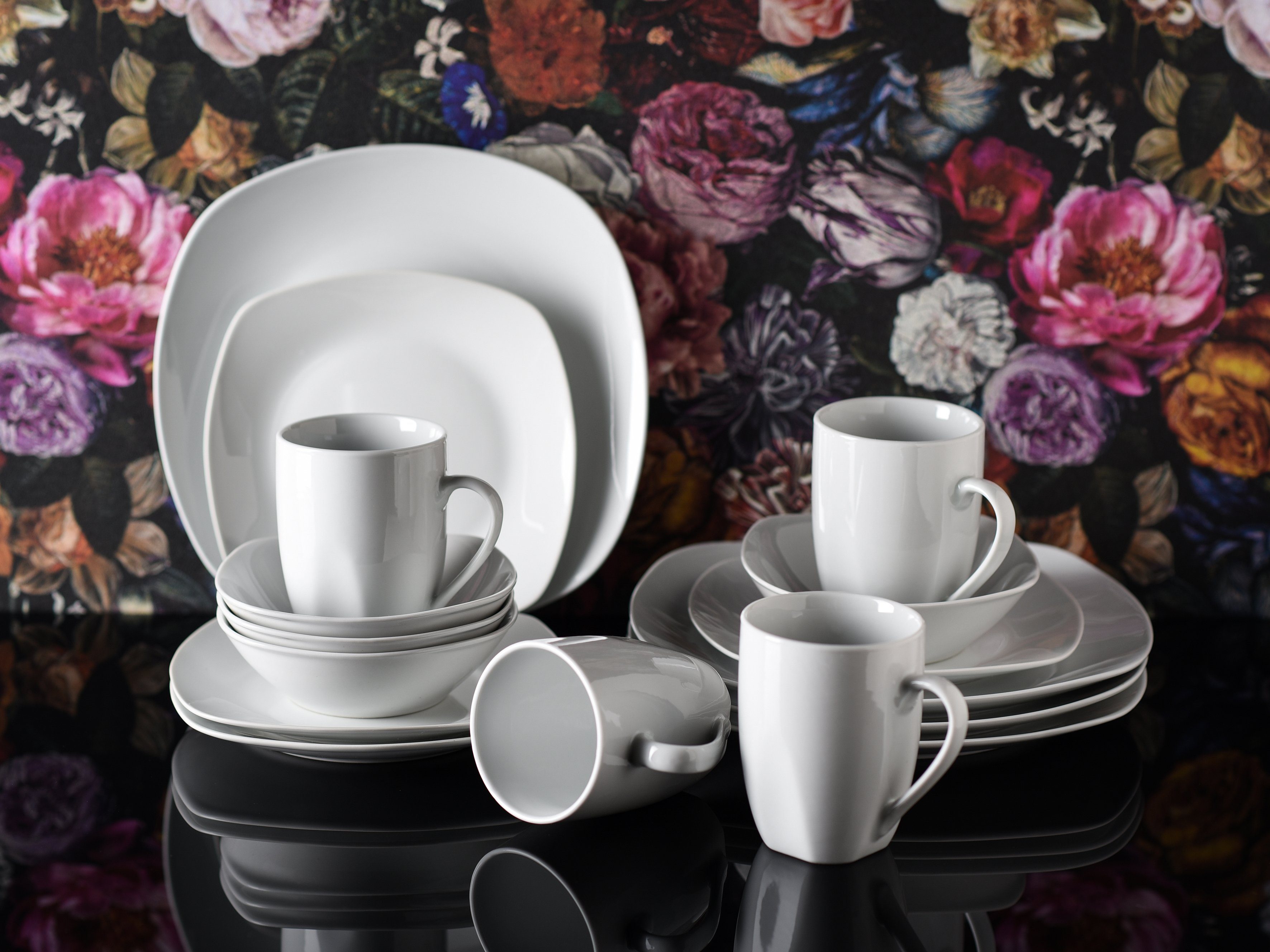 CreaTable Combi-servies Servies-set Square Servies, wit, 16 delen, voor 4 personen (set, 16-delig)