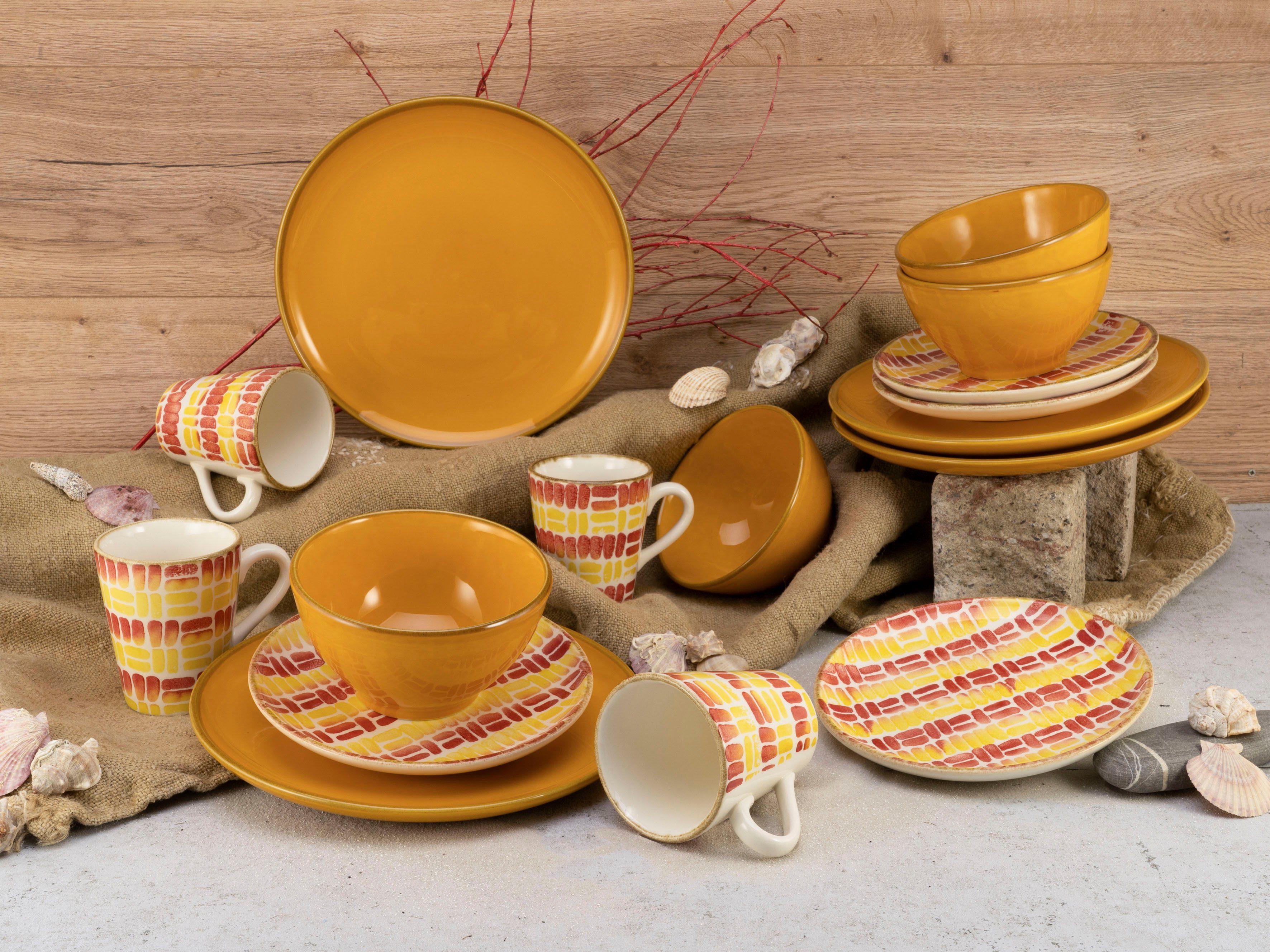 CreaTable Combi-servies Servies-set Marbella Servies, Zuid-Europees decor, Made in Europe, 16 delen, voor 4 personen (set, 16-delig)