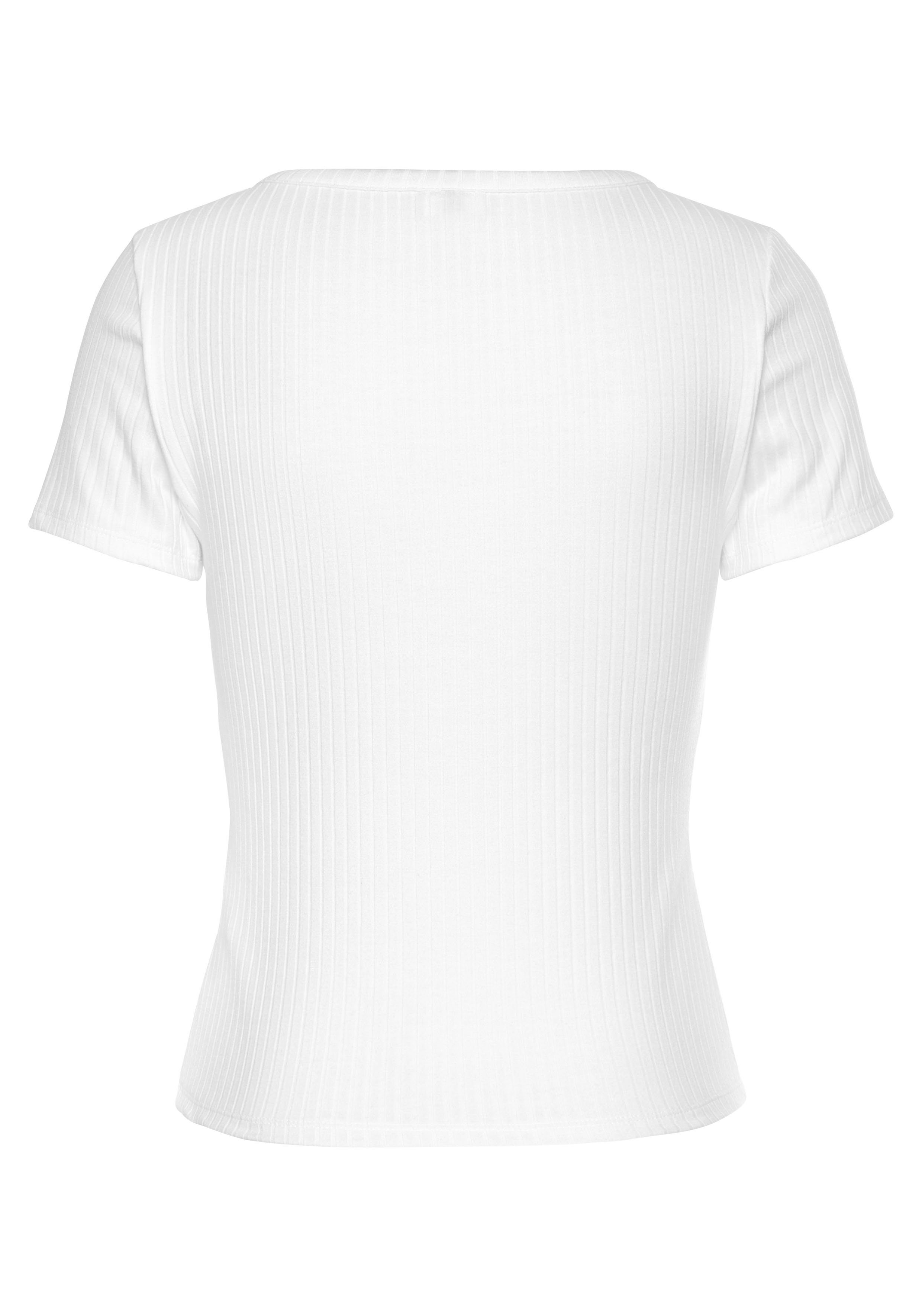 Lascana Shirt met korte mouwen van geribde stof met decoratieve knoopsluiting, t-shirt, v-hals