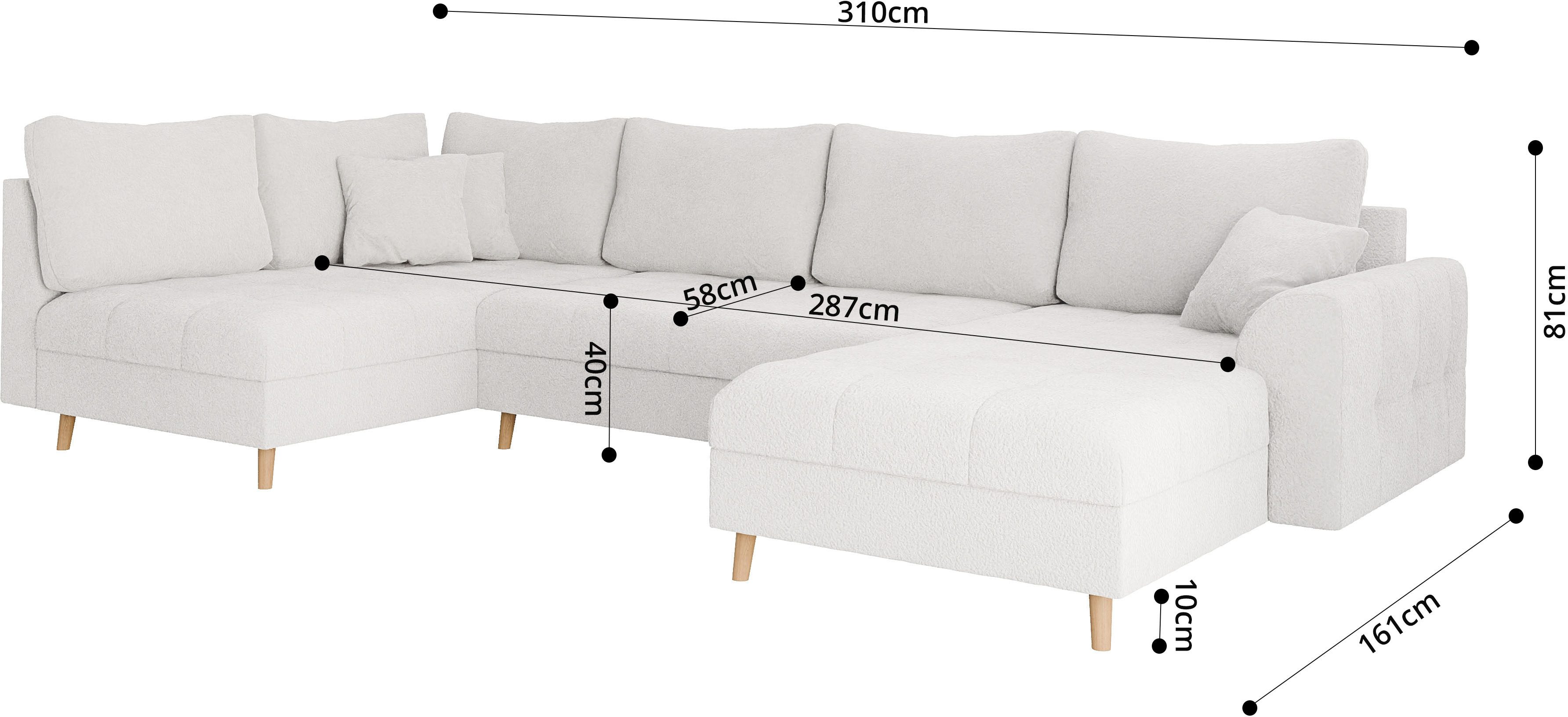 Home affaire Zithoek CHARRE U-vorm met ottomane, afmetingen B/D/H: 310/161/81 cm fijne stiksels, losse rug- en sierkussens, ook in cord en bouclé