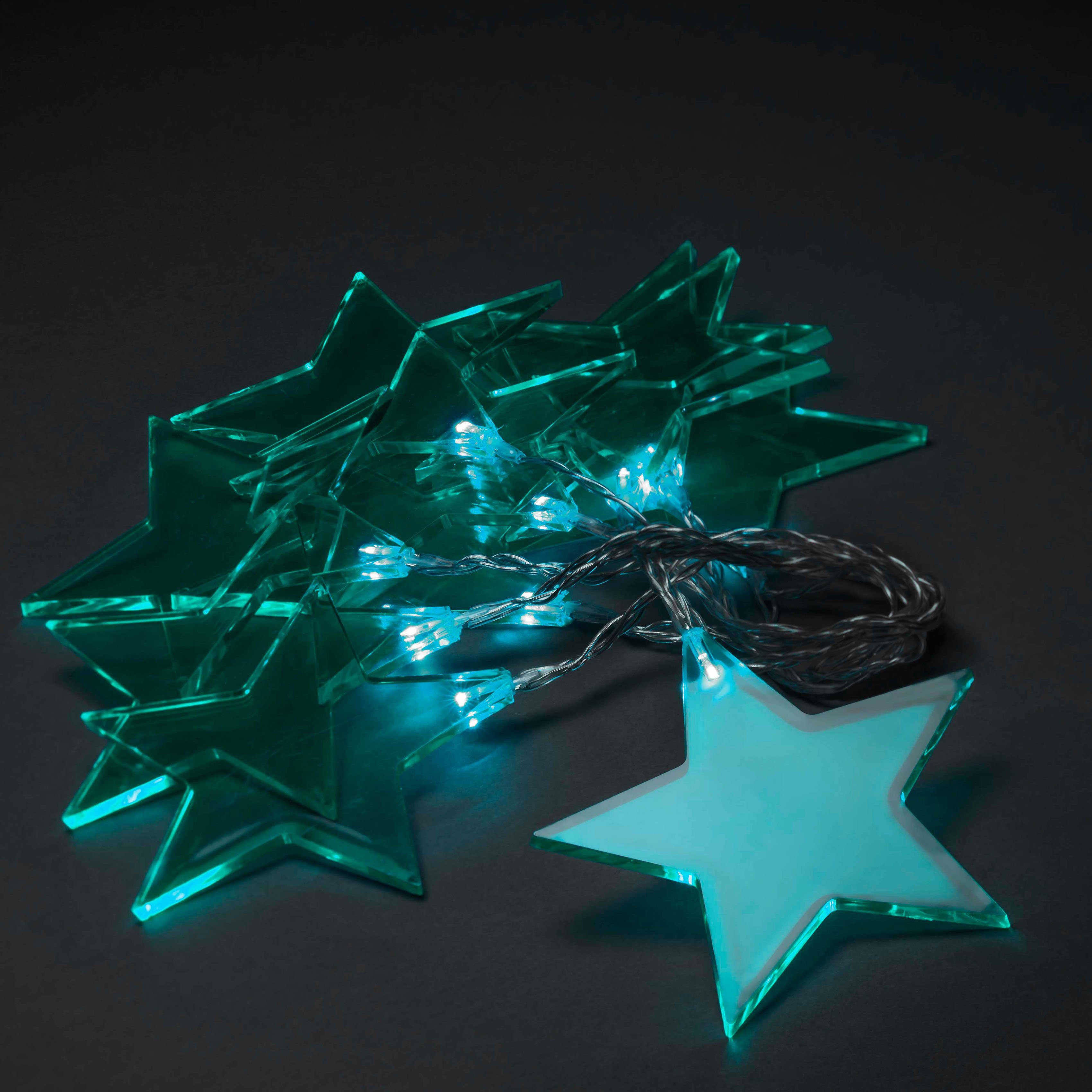 KONSTSMIDE Led-lichtsnoer Kerst versiering Led decoratief lichtsnoer, 10 groene plexiglas sterren, 10 warmwitte dioden (1 stuk)