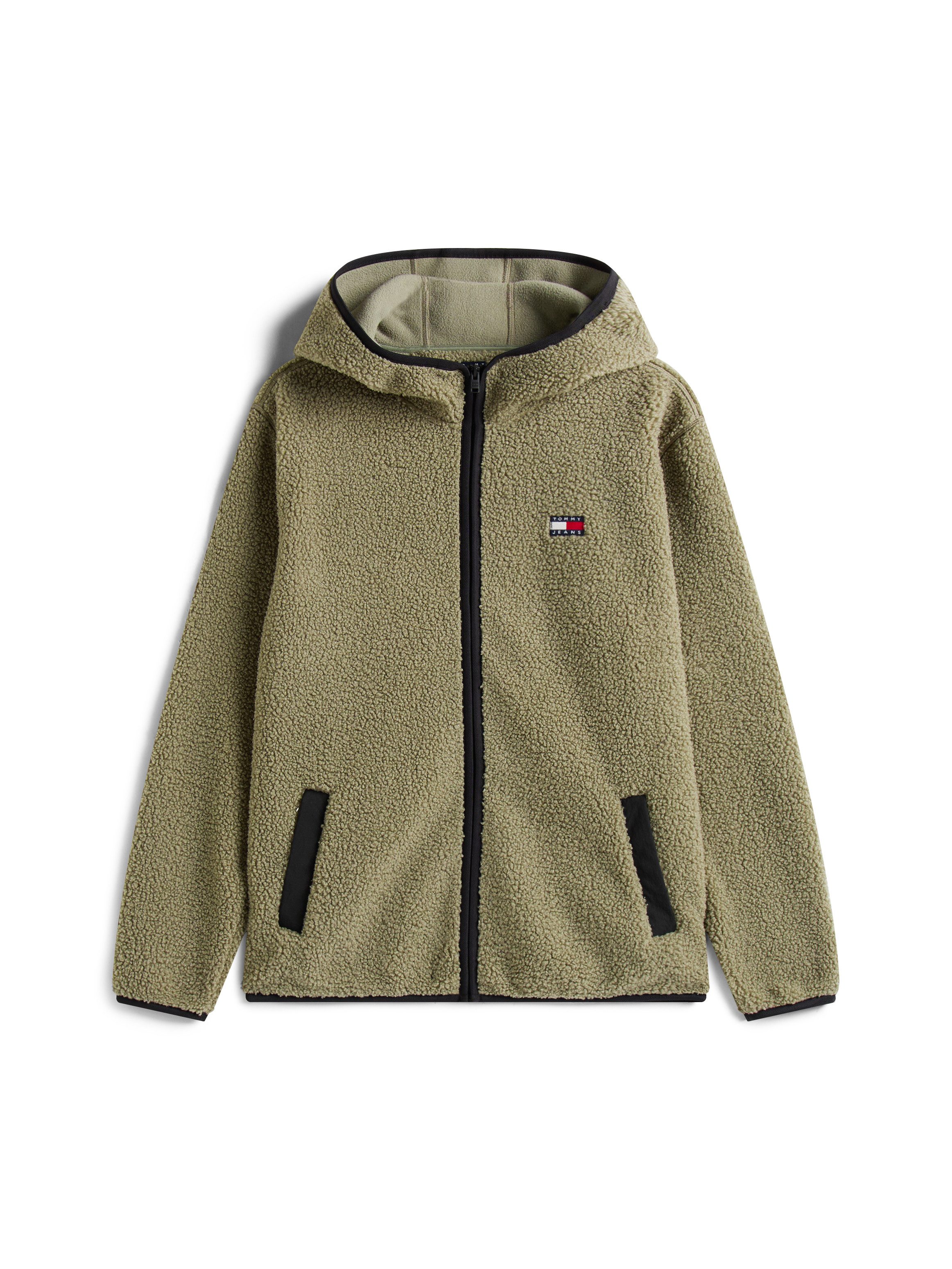 TOMMY JEANS Pluchen jack TJM REG BADGE TEDDY ZIP TRU EXT met logopatch, licht afgezakte schouders