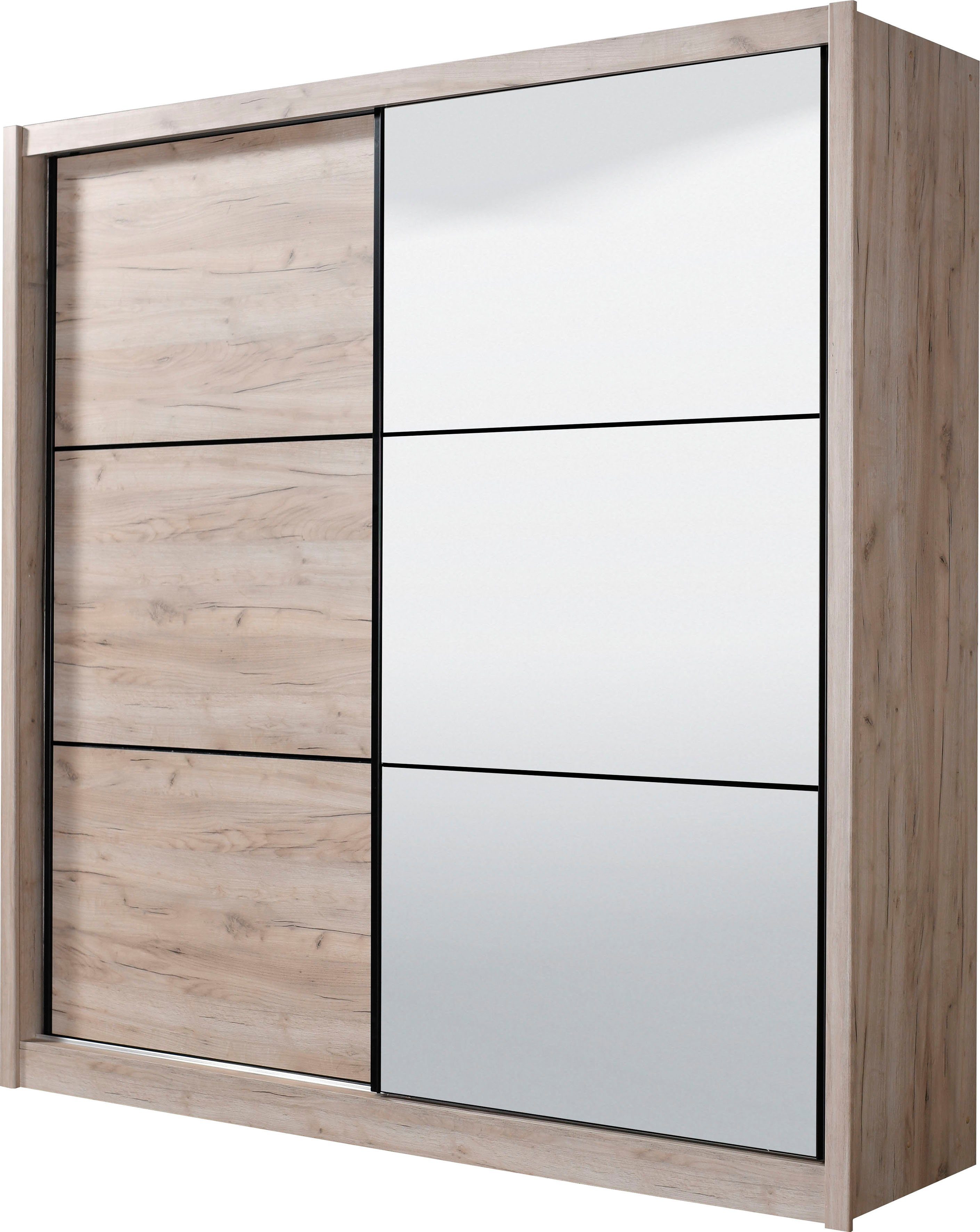 INOSIGN Zweefdeurkast Navara kledingkast met spiegel linnenkast garderobe met royale binnenuitrusting, fsc®-gecertificeerd, in 3 breedtes
