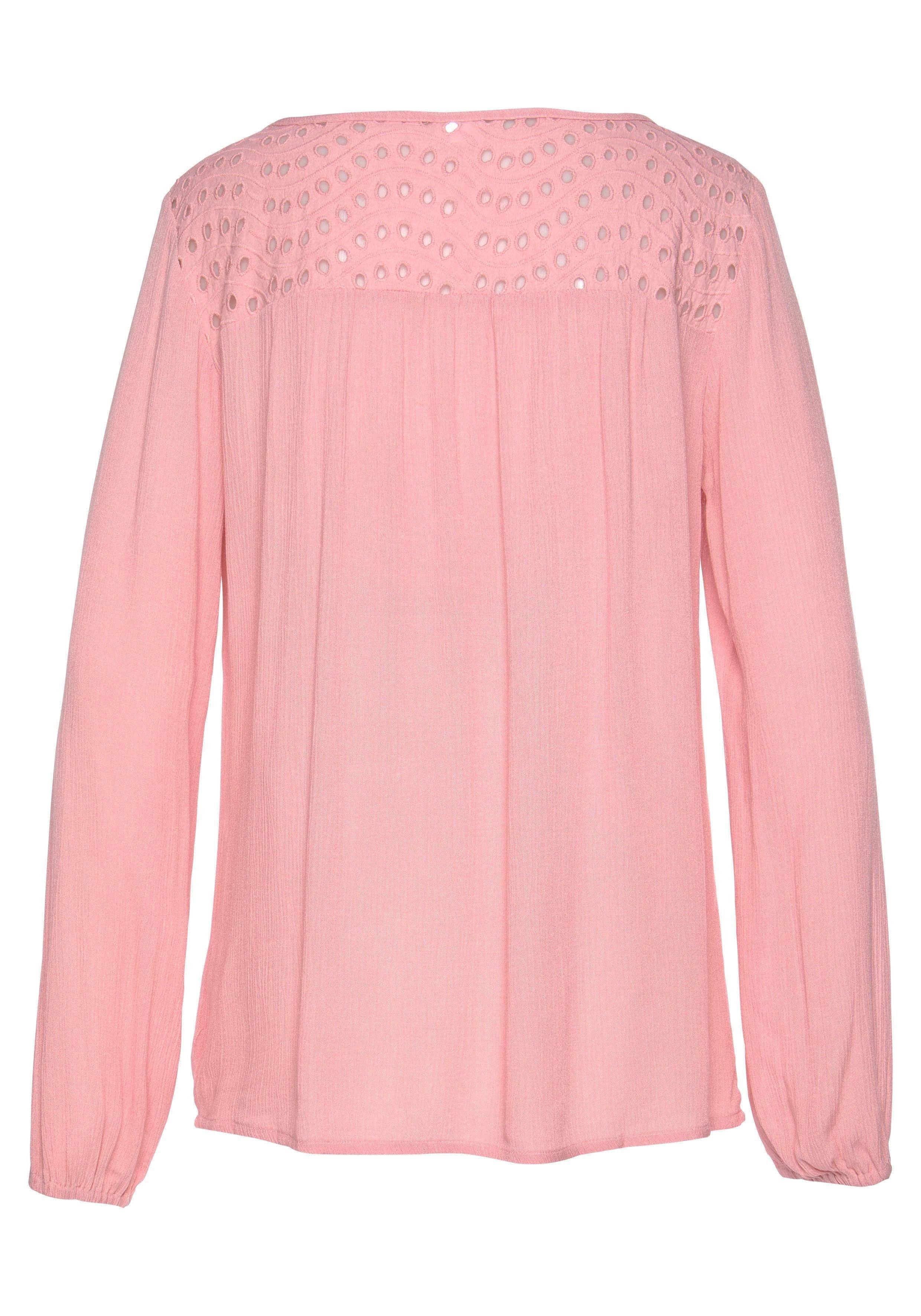 Lascana Crêpe-blouse met geborduurde oogjes, damesblouse, losse pasvorm
