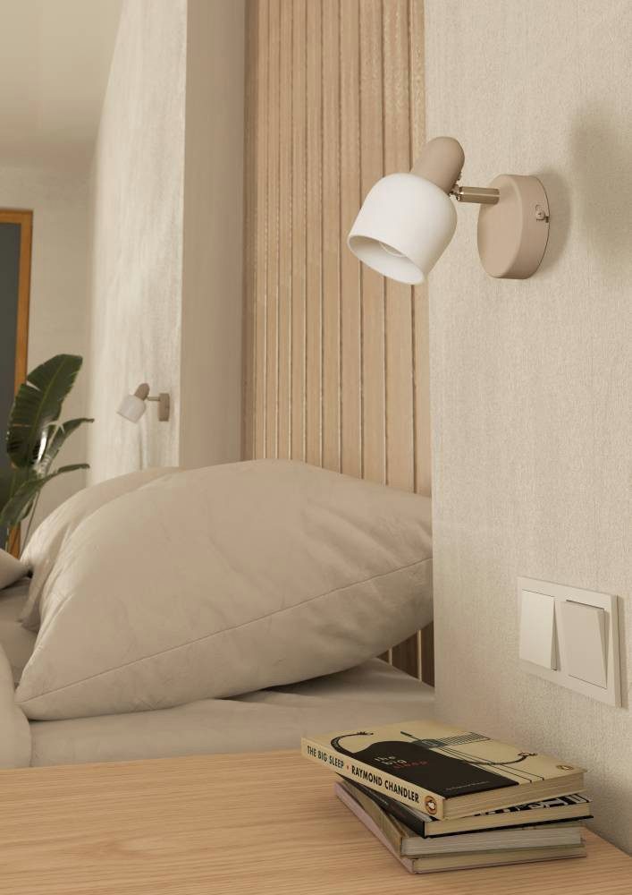 EGLO Plafondspot CORATO Wandlamp, wandspot van metaal in zandkleur en glas in wit, E14 (1 stuk)