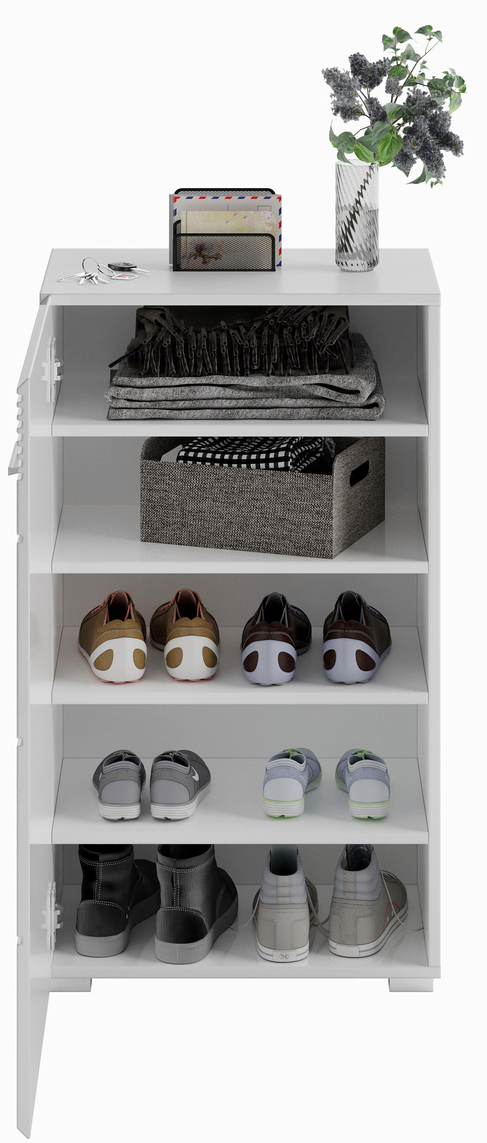 INOSIGN Schoenenkast Malmö, Breedte 60 cm, 1 Deur, 5 Vakken, hoogwaardige MDF Front Groeffrezen, dressoir, kast, commode, halmeubelen, gangmeubelen