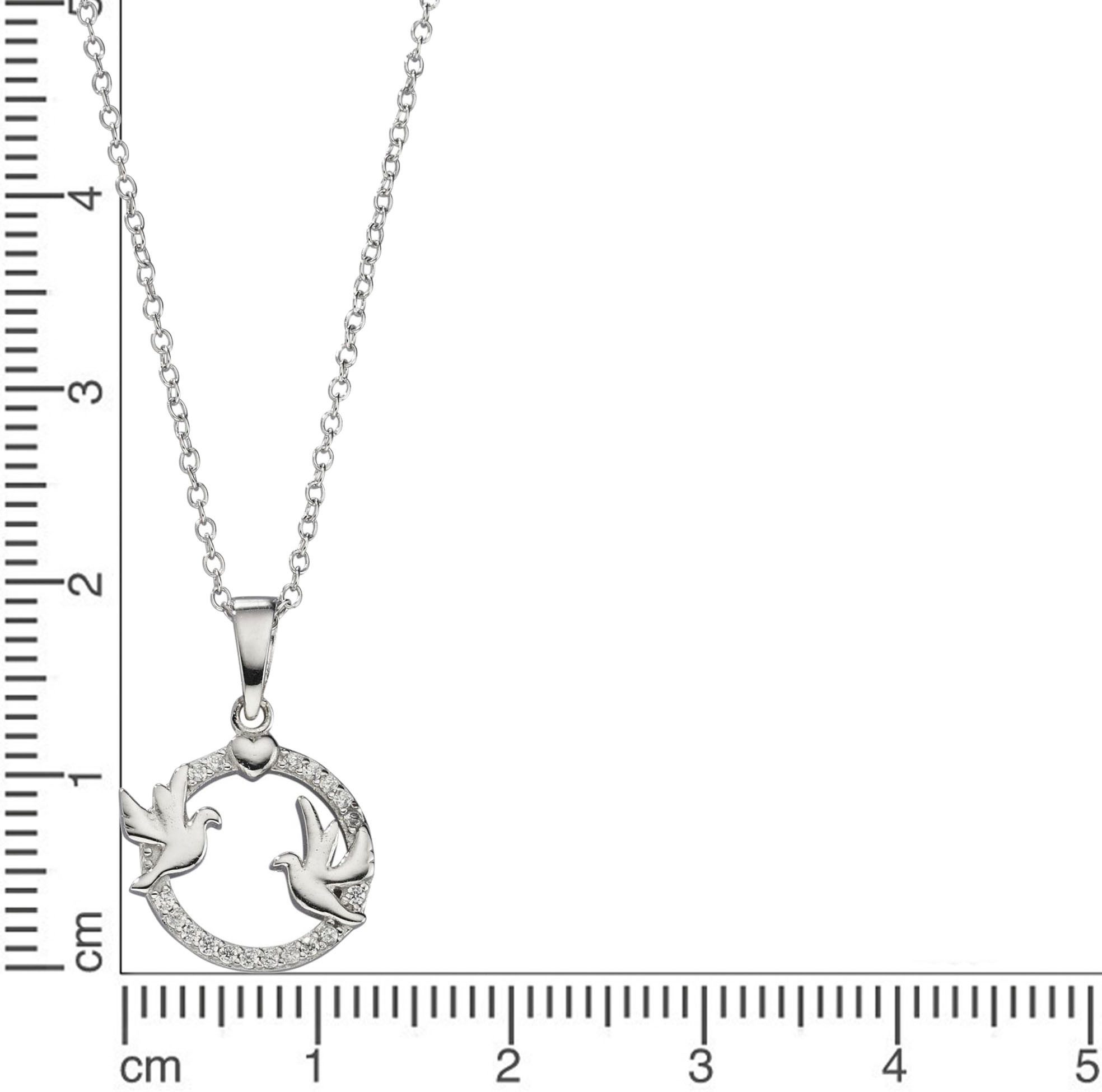Firetti Ketting met hanger Sieraad cadeau zilver 925 halssieraad halsketting cirkel duiven hart
