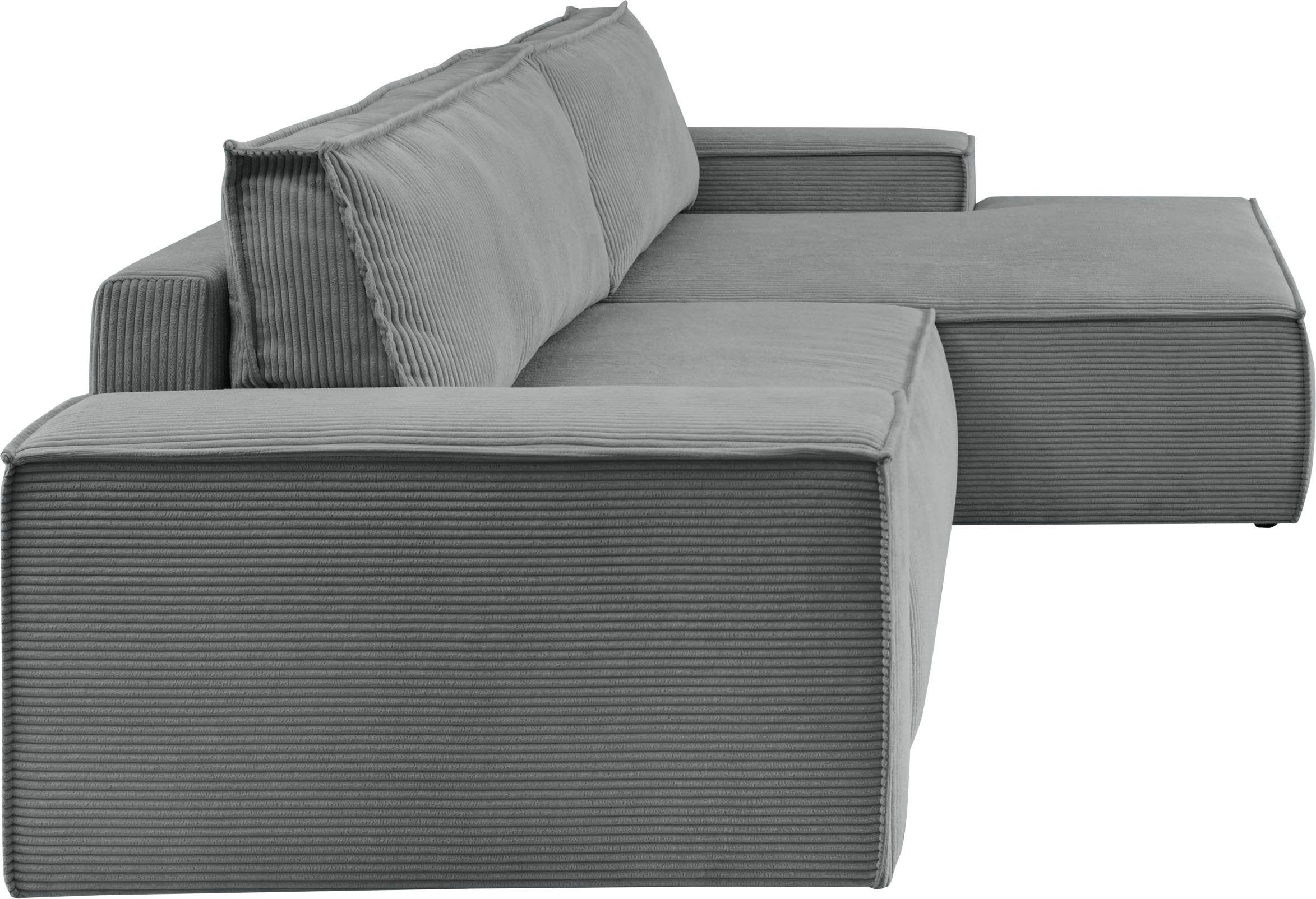 Home affaire Hoekbank SHERWOOD bedbank 267 cm, L-model, Slaapfunctie met bedlade (210x136 cm), cord, vintage, fluweel