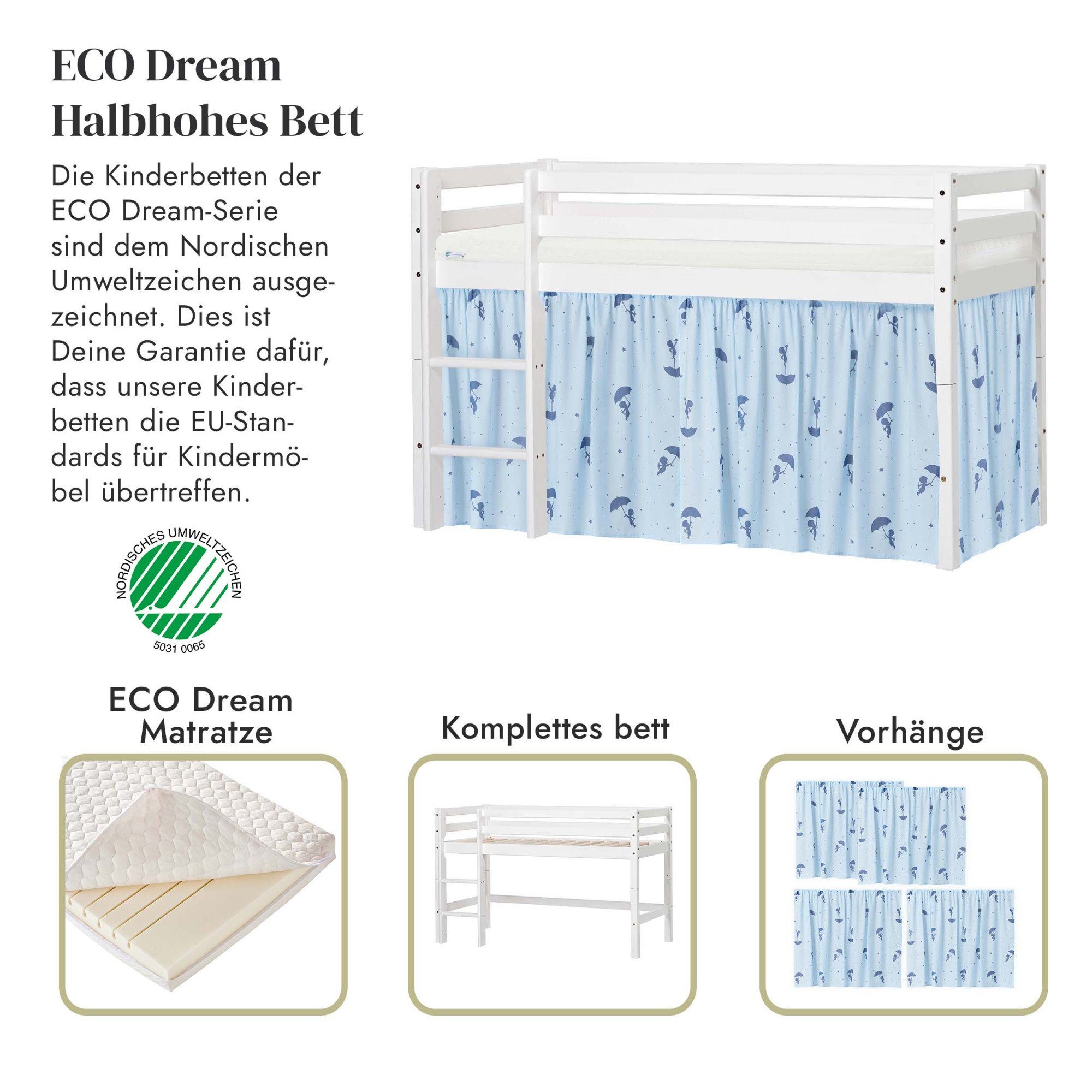 Hoppekids Speelbed Eco Dream Massief hout, naar keuze in 2 afmetingen en 4 kleuren, matras ter keuze