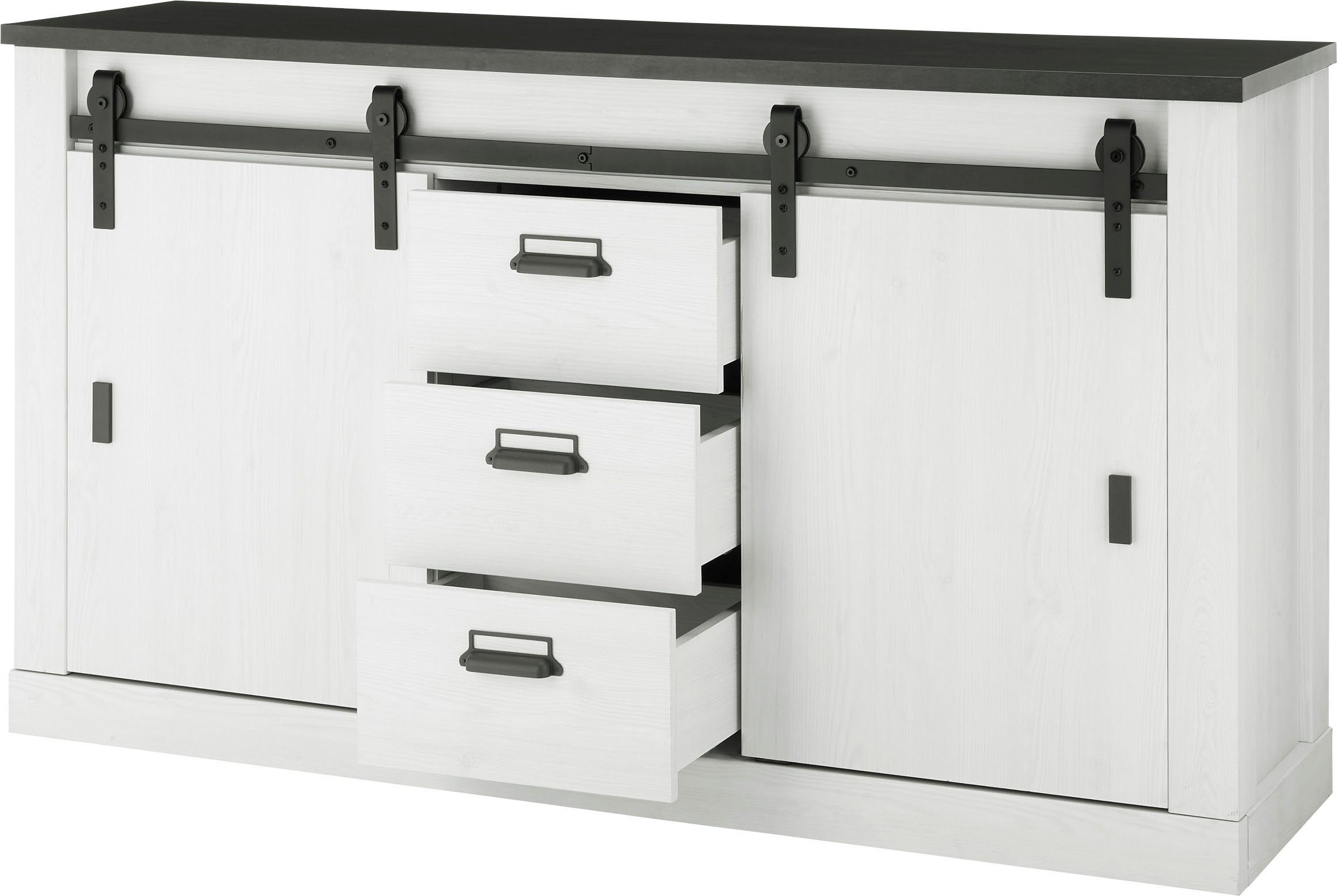 Home affaire Wandmeubel Sherwood Schuurdeurbeslag en apothekersgrepen van metaal, hoogte 201 cm (2-delig)