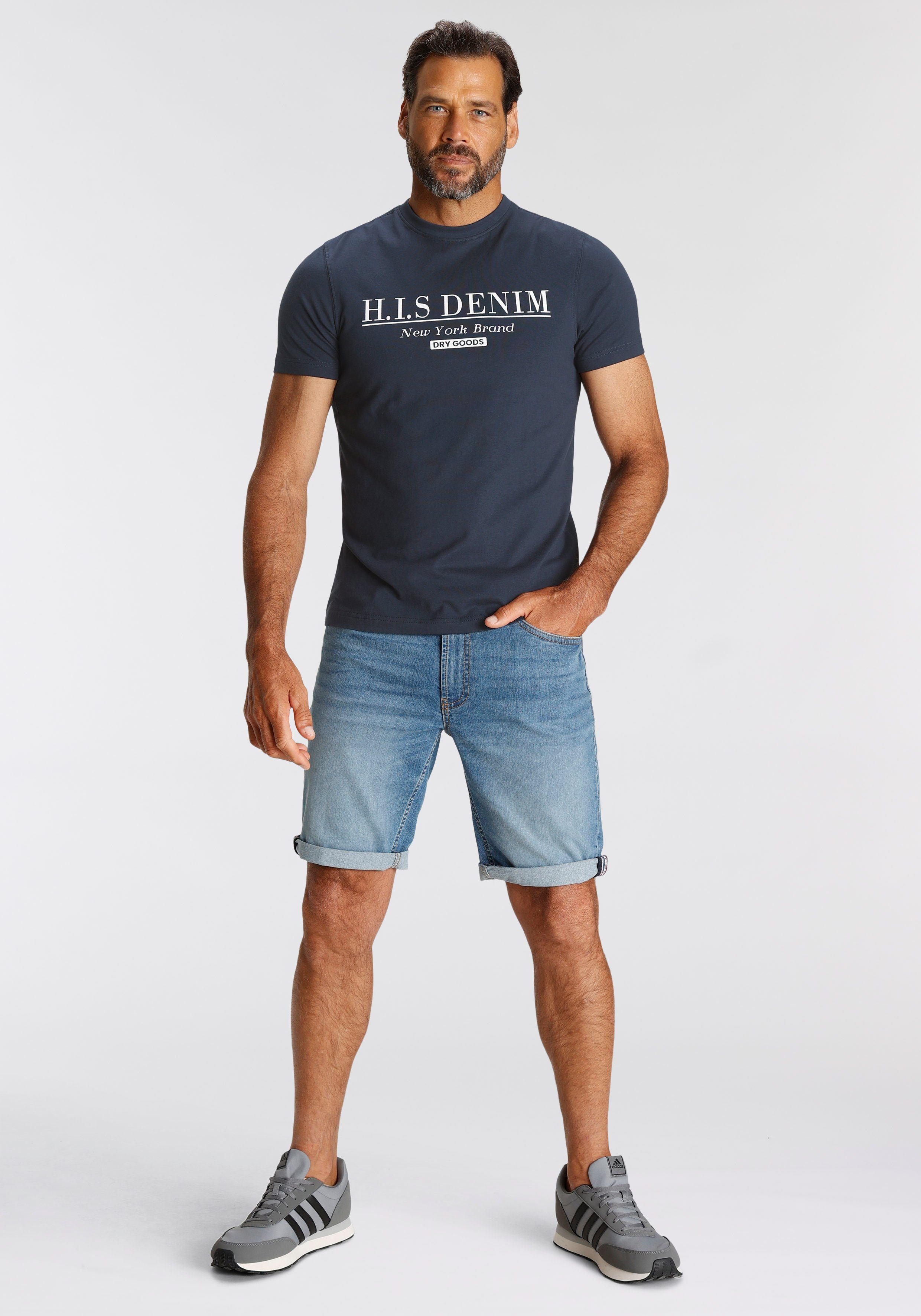 H.I.S Jeansshort DEYO rechte snit, used-wassing, lage taille