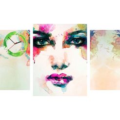 conni oberkircher´s beeld met klok portret abstract - abstract gezicht met decoratieve klok, vrouw, multicolour, kleuren (set) multicolor