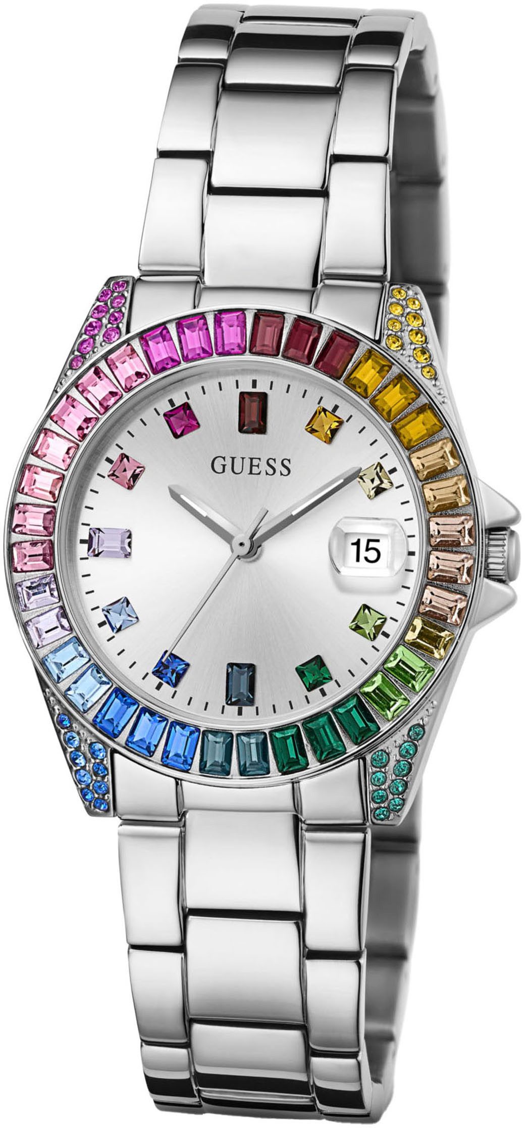 Guess Kwartshorloge Opaline Horloge, dameshorloge, datum, kristallen, mineraalglas, analoog
