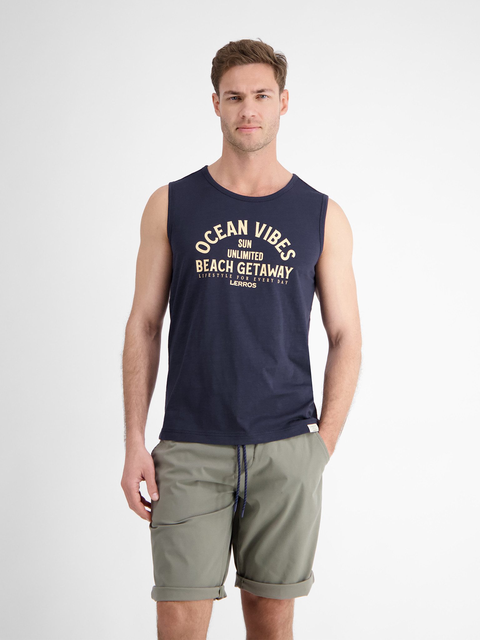 Lerros T-shirt met frontprint heren t-shirts maat S blauw