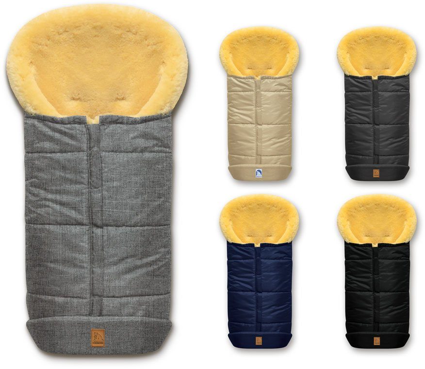 Heitmann Felle Voetenzak Eisbärchen - Lamsvacht wintervoetsak - Premium kwaliteit met echte lamsvacht, voor kinderwagen & buggy, 6 gordelsleuven, wasbaar