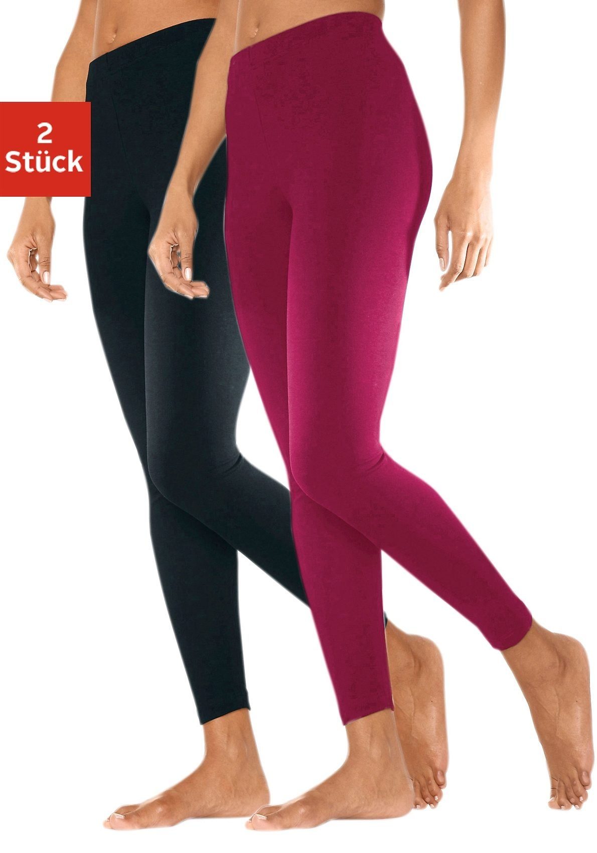vivance active Legging met rubberen tailleband, loungewear (2-delig, Set van 2)