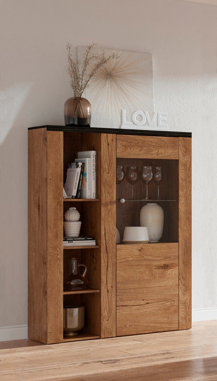 Home affaire Vitrinekast Larona, tijdloze glazen vitrine, hoge kast hoogte 145 cm