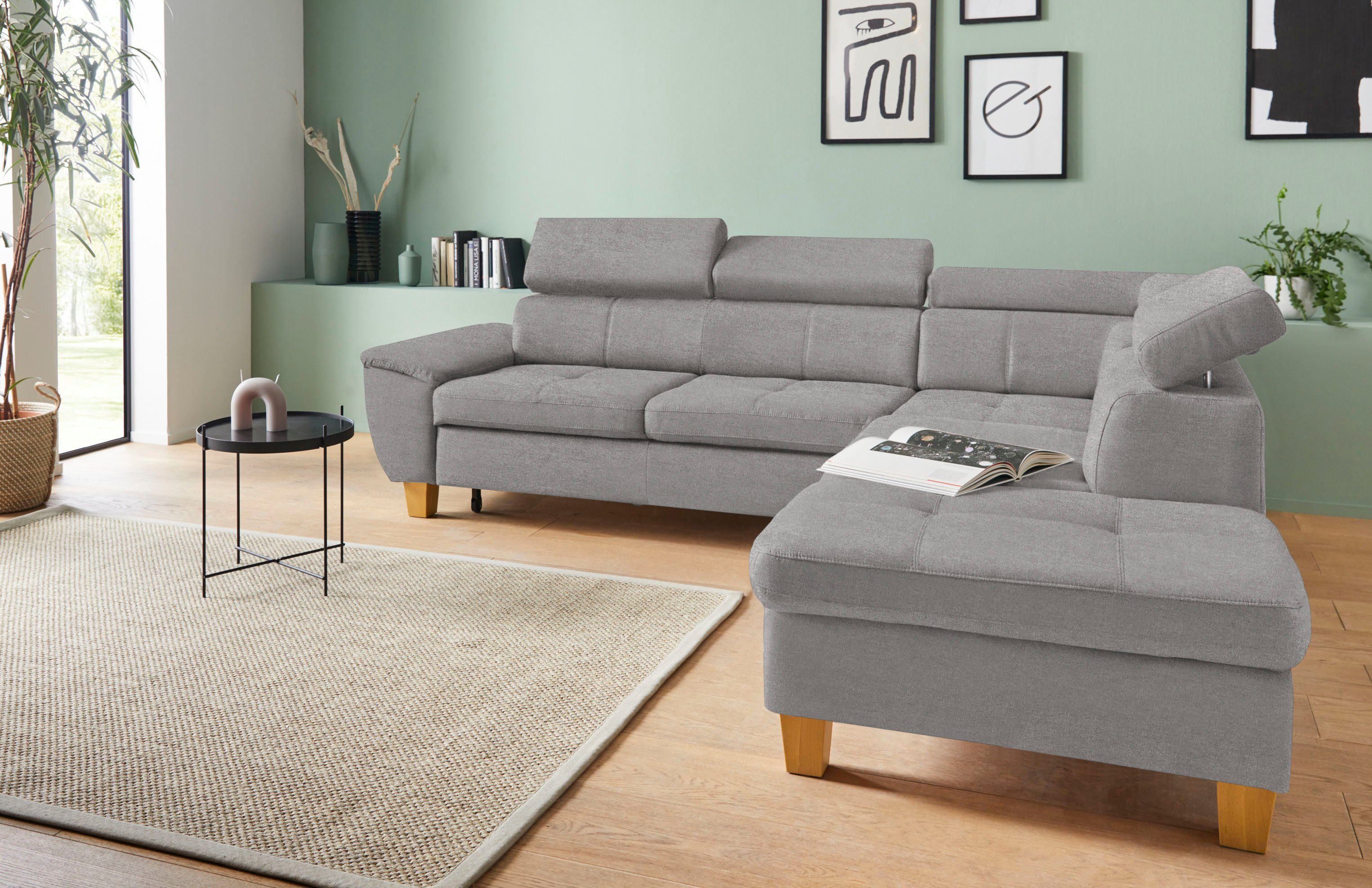 exxpo - sofa fashion Hoekbank Enya, uitgebreide afwerking, hoog zitcomfort, comfortabel, L-vorm grijs, hoekbanken, Ottomane rechts, Zonder