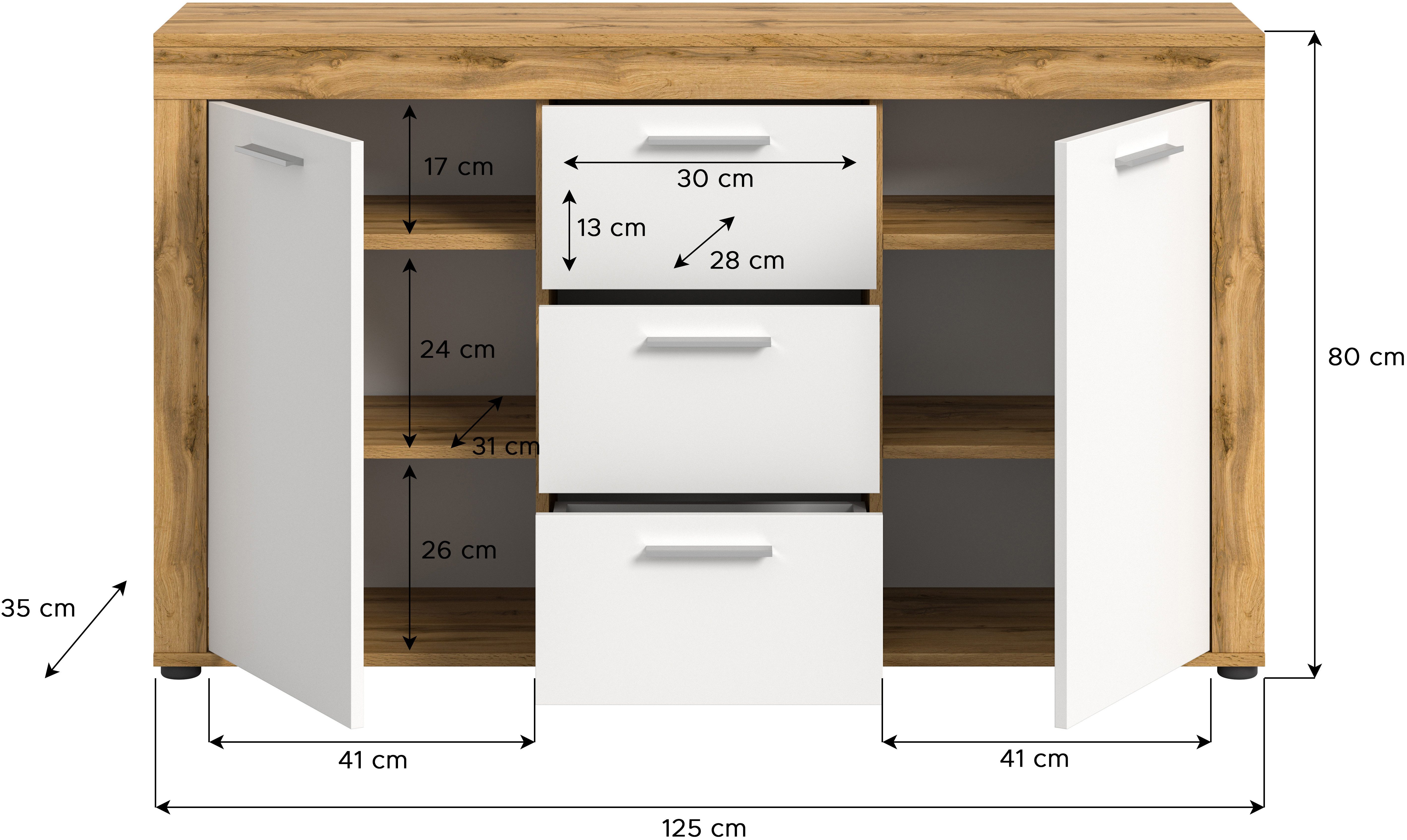 INOSIGN Dressoir Aosta, breedte 125 cm, in verschillende kleuruitvoeringen