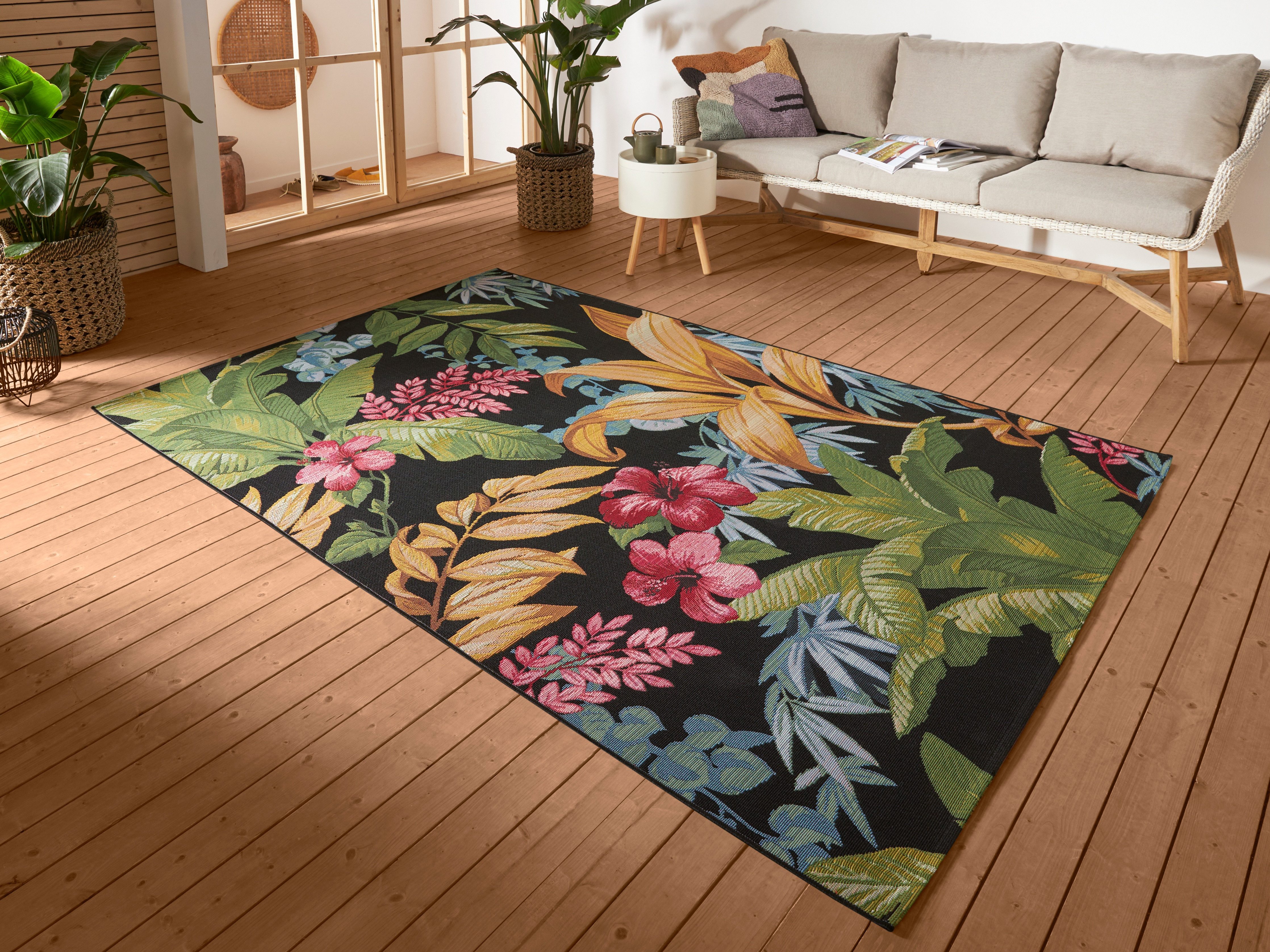 HANSE Home Outdoorkleed Tropical Flowers In-& outdoor, tapijt, weerbestendig, balkon, tuin, woonkamer, floraal buitenkleden maat 120 cm x 180 cm x 3