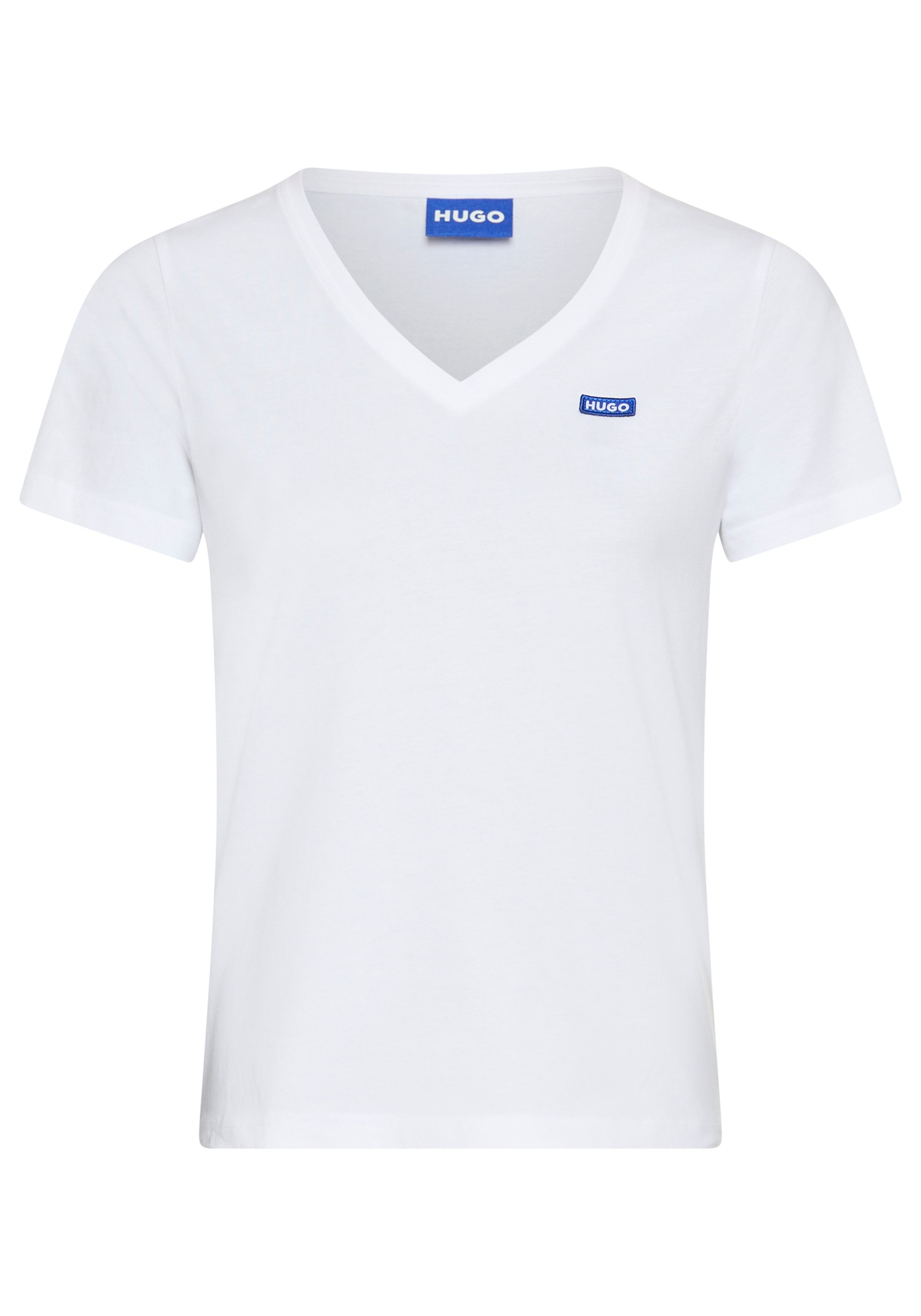HUGO Blue T-shirt Classic V met logo, v-hals