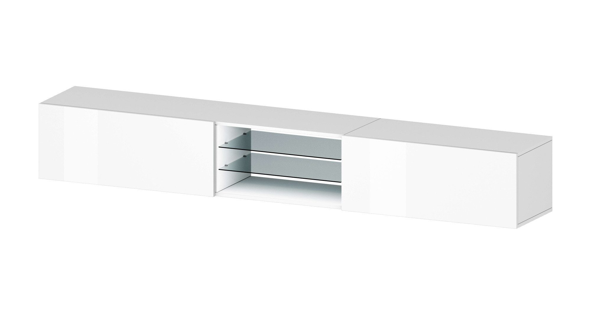 INOSIGN Tv-meubel Egypt, Lowboard, TV-ladekast, TV-meubel, TV-bank met 2 kleppen, 2 glazen planken, volledig hoogglans gelakt (b/d/h) 240x38x35 cm