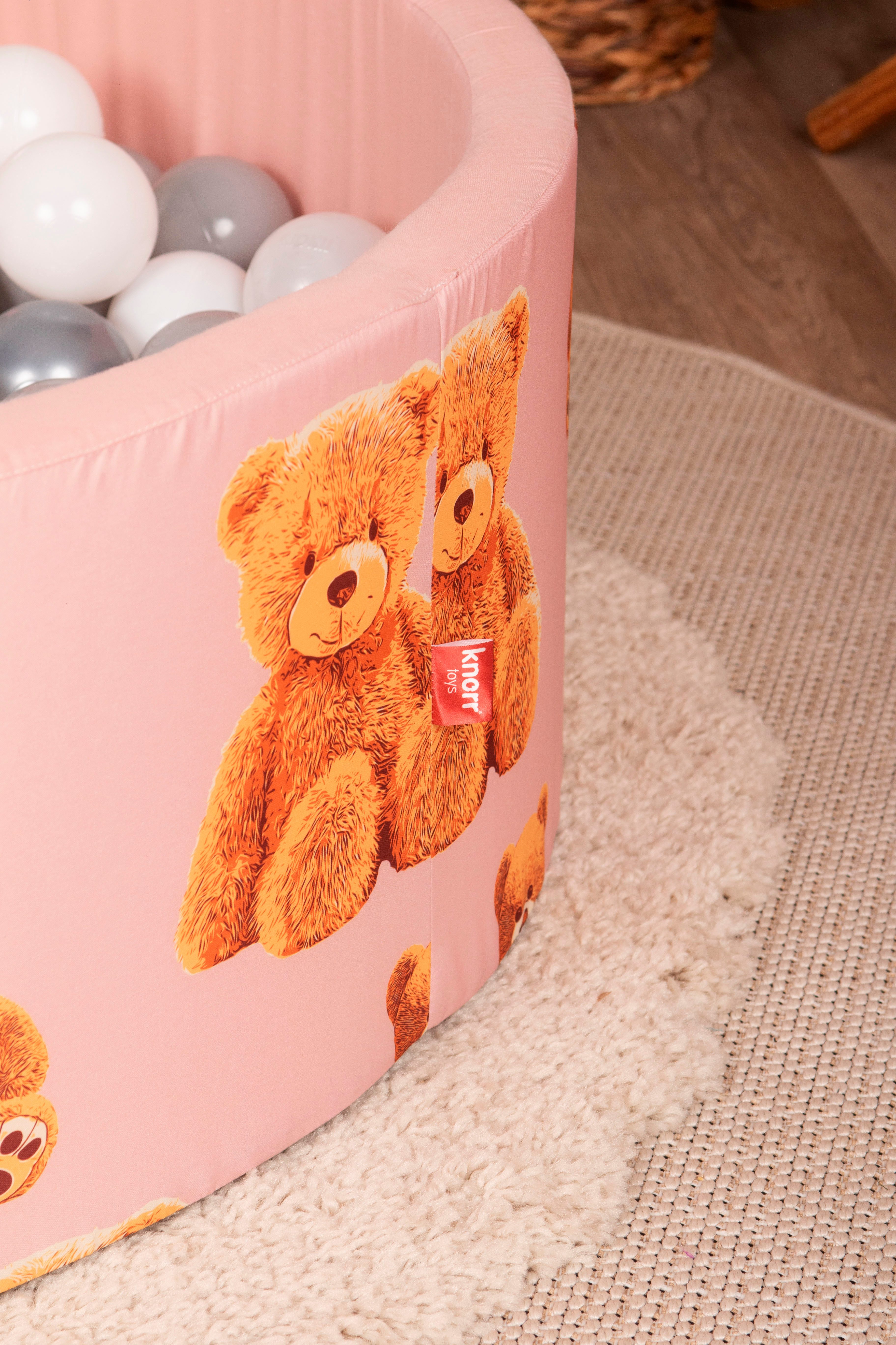 Knorrtoys® Ballenbak Soft, teddy pink met 150 ballen grijs/wit/transparant, gemaakt in europa