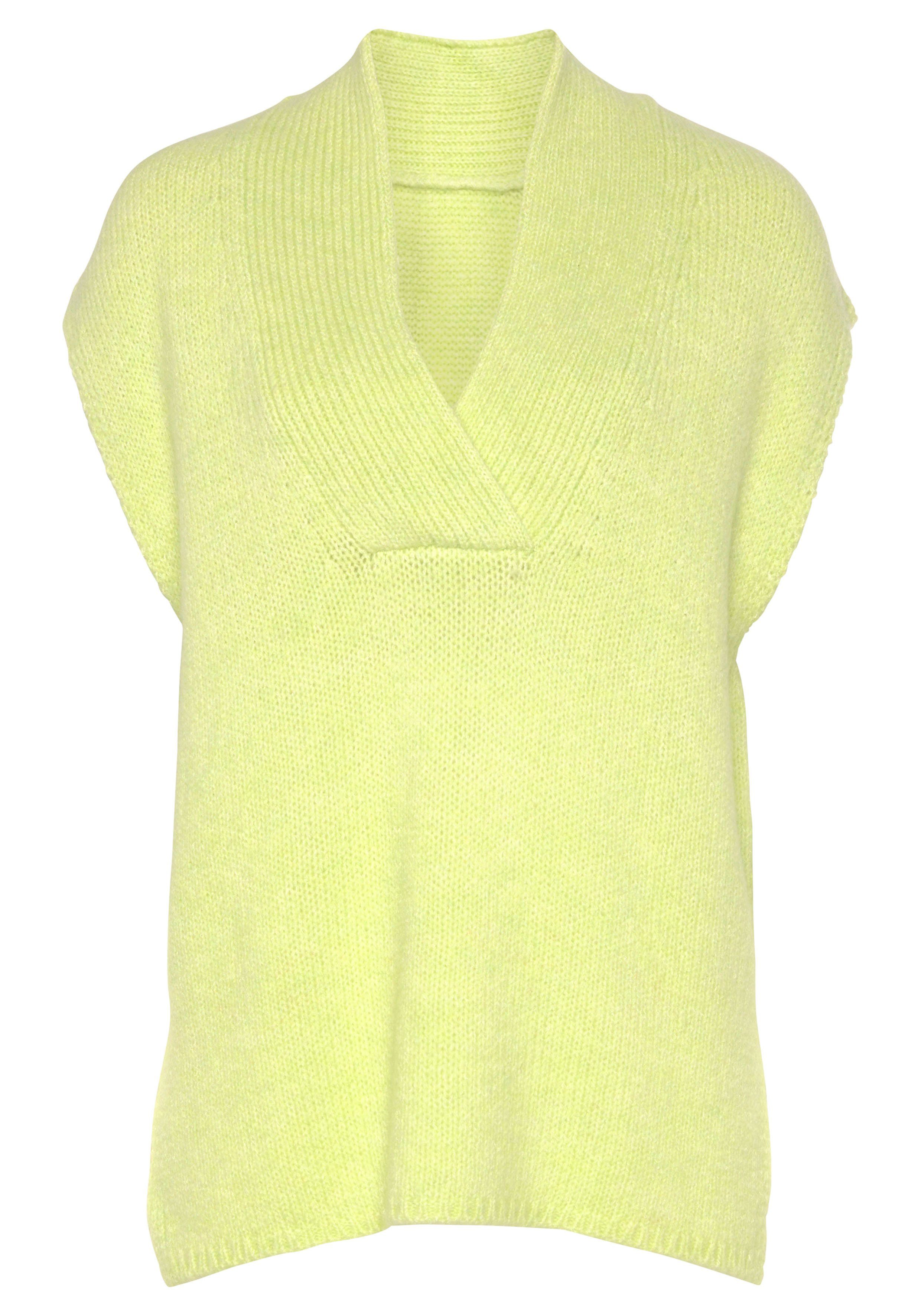 Lascana Trui met korte mouwen met v-hals, oversized pullunder met zijsplitten