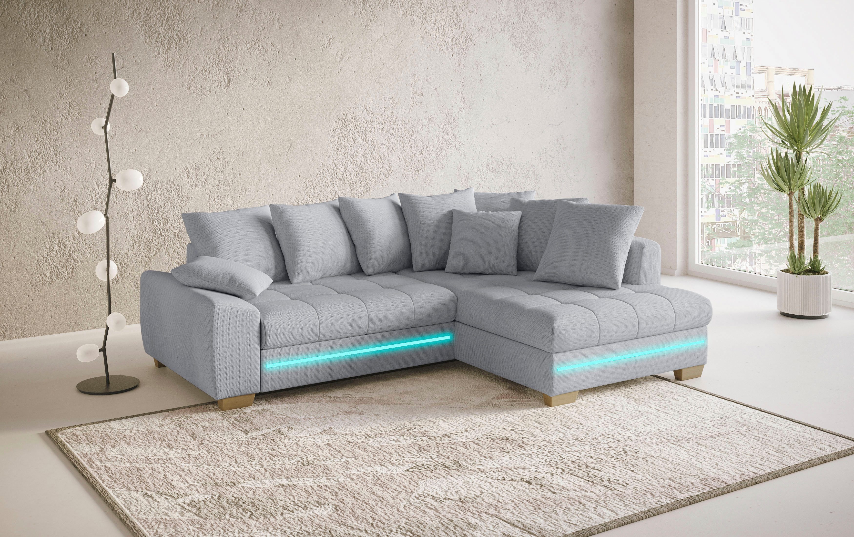 Mr. Couch Hoekbank Nikita II, L-vorm met rgb-led verlichting, optioneel met bed, bedlade, koudschuim