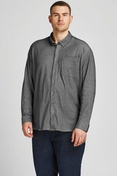 jack  jones plussize overhemd met lange mouwen pique melange shirt t-m maat 6xl grijs