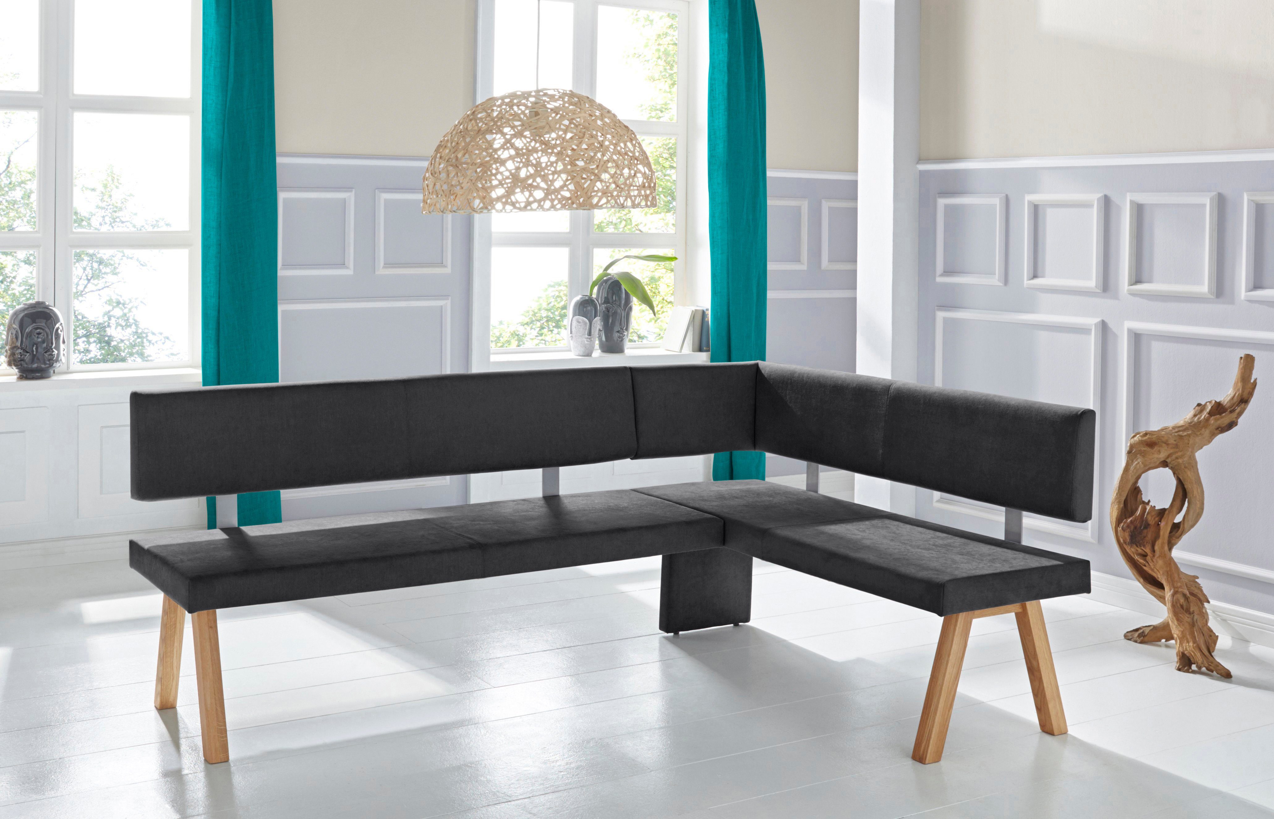 Home affaire Hoekbank Rio Massief hout in eiken geolied, eetkamerbank comfortabel gestoffeerd