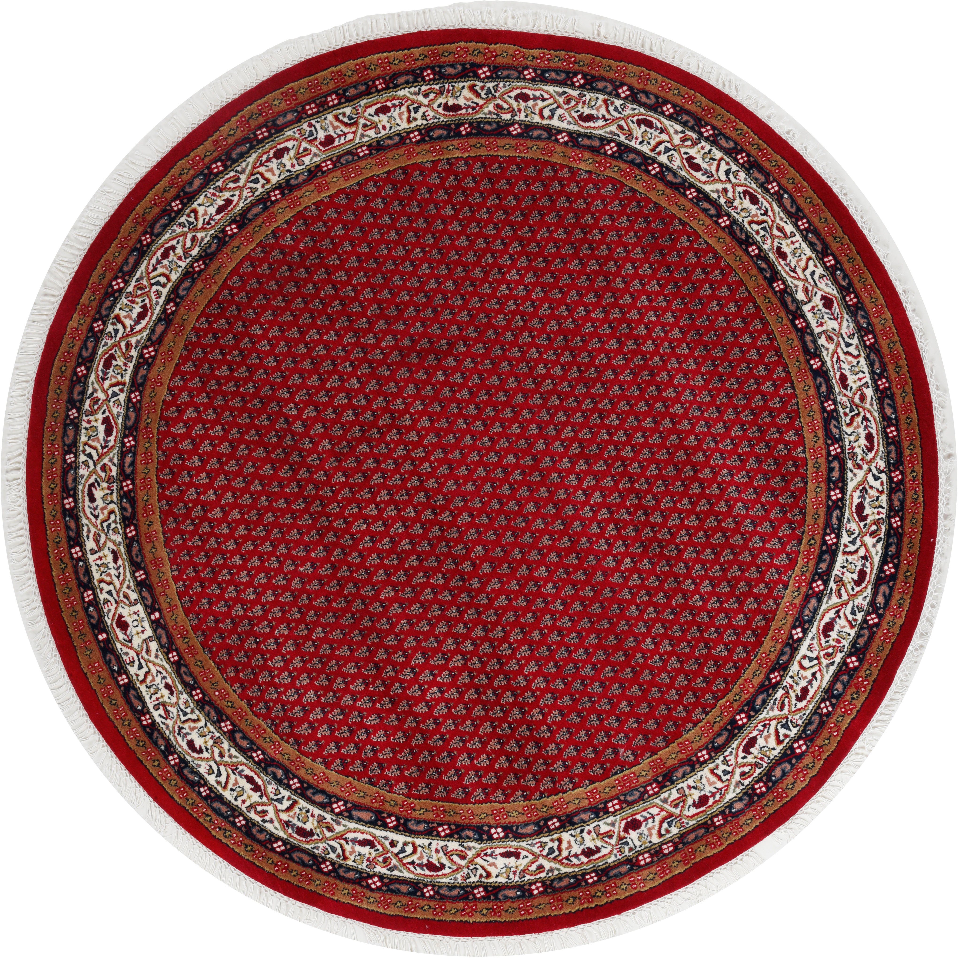THEKO Oosters tapijt Chandi Mir zuivere wol met de hand geknoopt, met franje oosterse vloerkleden maat Ø 200 cm x 12 mm rood