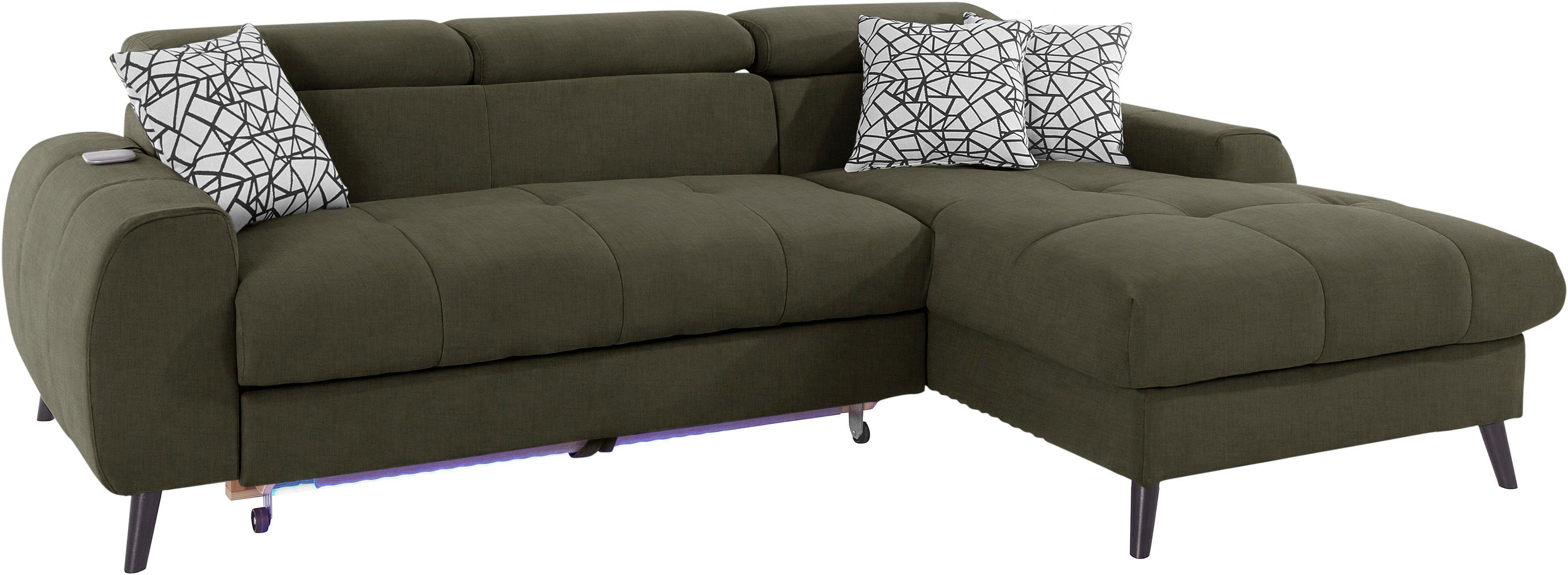 COTTA Hoekbank Mia L-Form mit 3 Zierkissen 3-delige kussenset, récamier, naar keuze met of zonder rgb-verlichting
